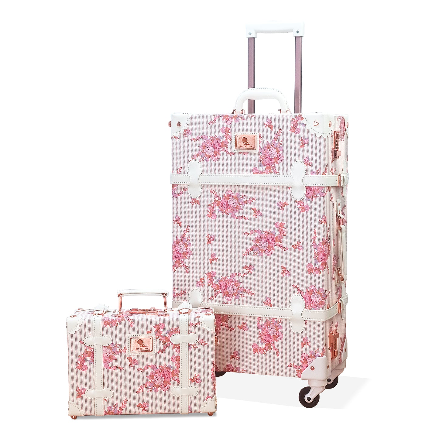 UNIWALKER Vintage Luggage Set, Combination Lock, Pink Floral