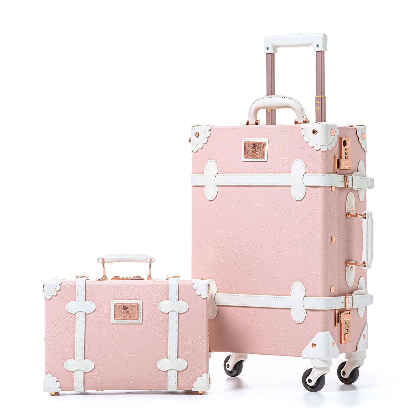UNIWALKER Vintage Luggage Set, Combination Lock, Embossed Pink