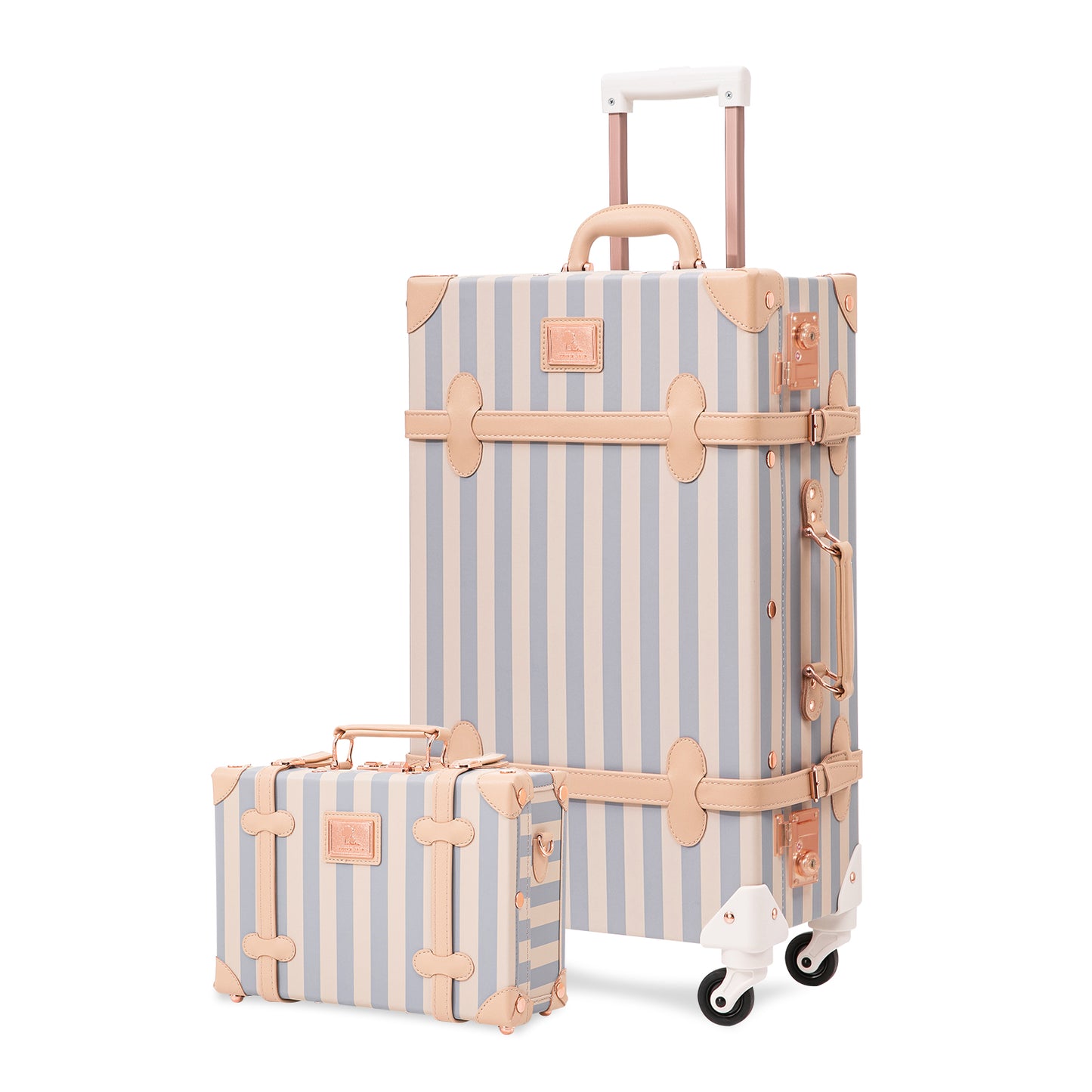 UNIWALKER Vintage Luggage Set, TSA Key Lock, Blue Strip