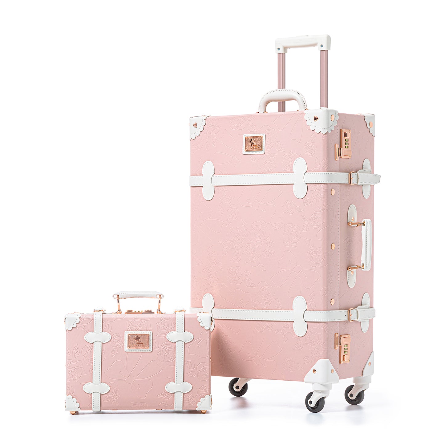 UNIWALKER Vintage Luggage Set, Combination Lock, Embossed Pink