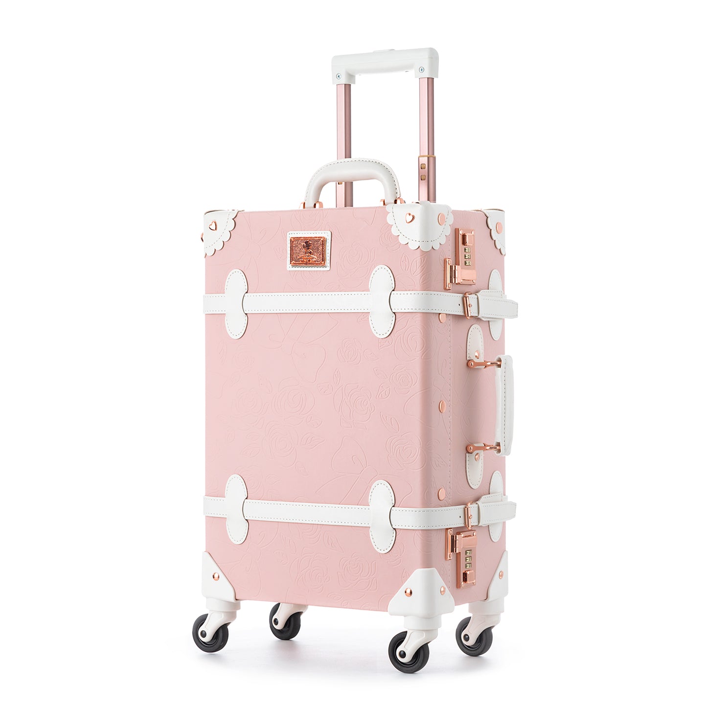 UNIWALKER Vintage Luggage Set, Combination Lock, Embossed Pink