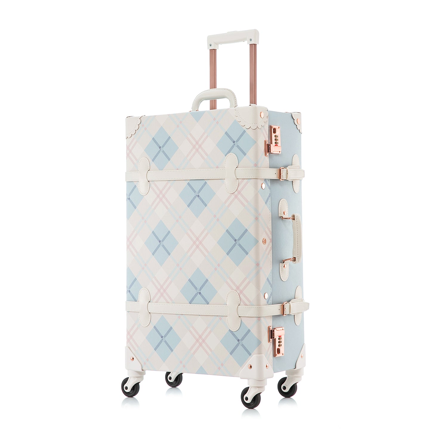 UNIWALKER Vintage Luggage Set, Combination Lock, Blue Plaid