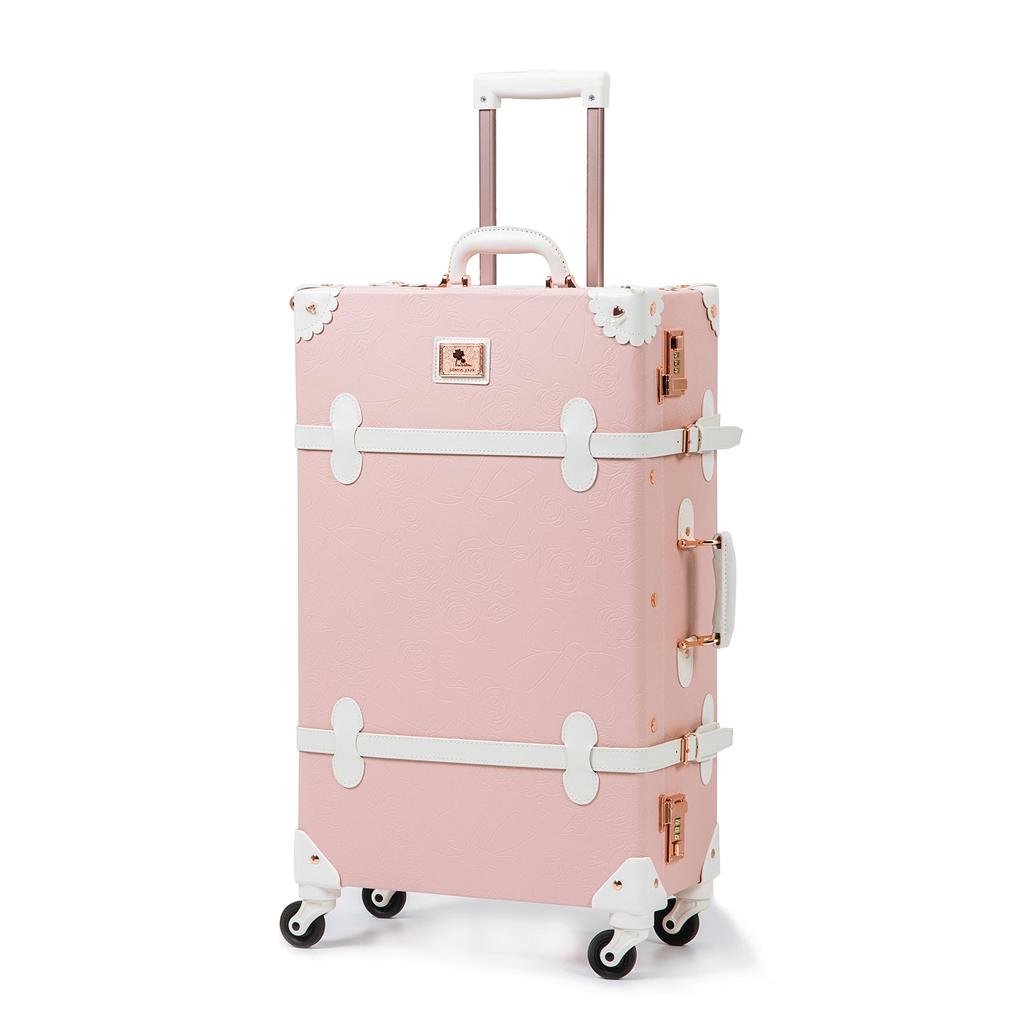 UNIWALKER Vintage Luggage Set, Combination Lock, Embossed Pink