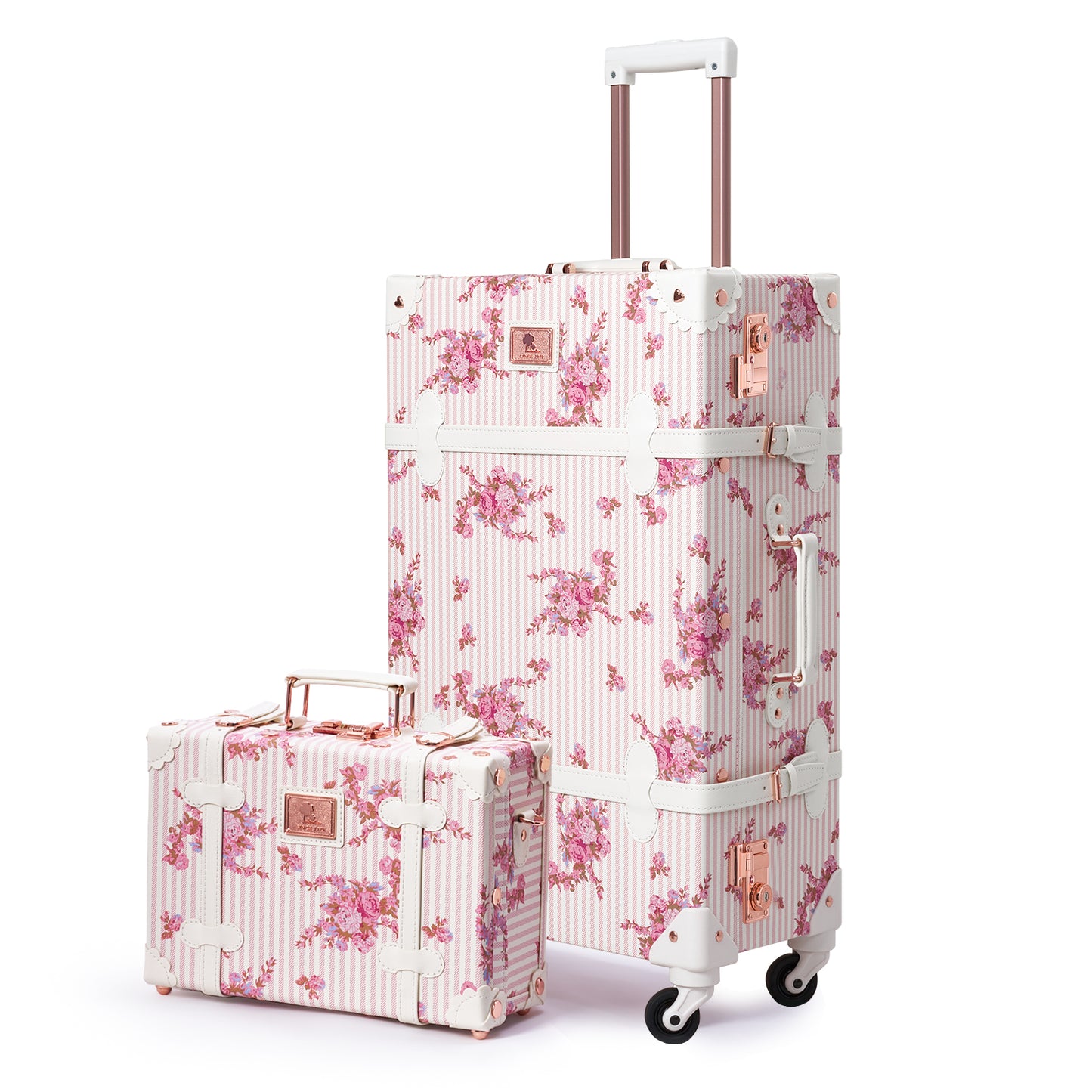 UNIWALKER Vintage Luggage Set, TSA Key Lock, Pink Floral