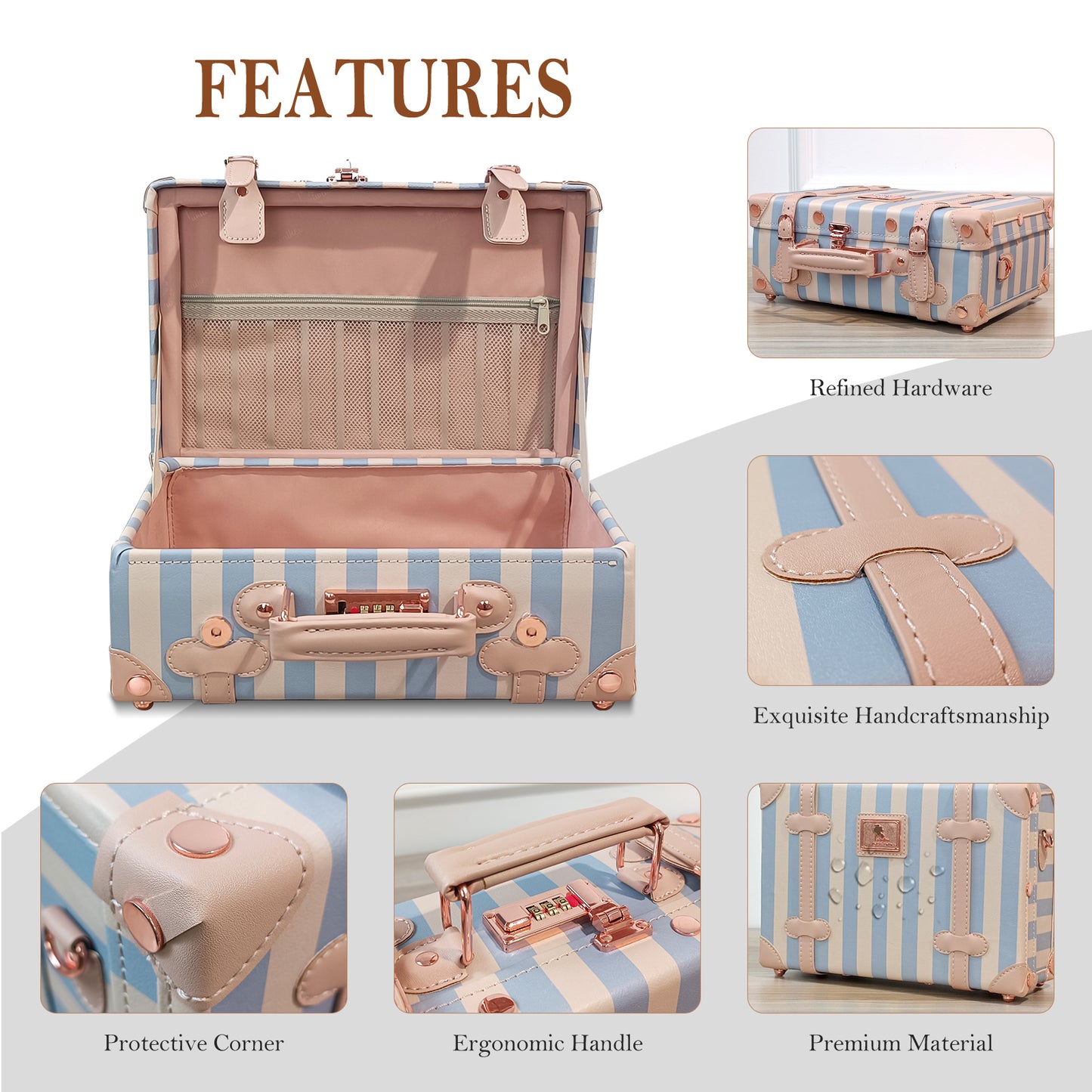 Baby Keepsake Case Handmade Memory Storage Box, Blue Strip, 13''