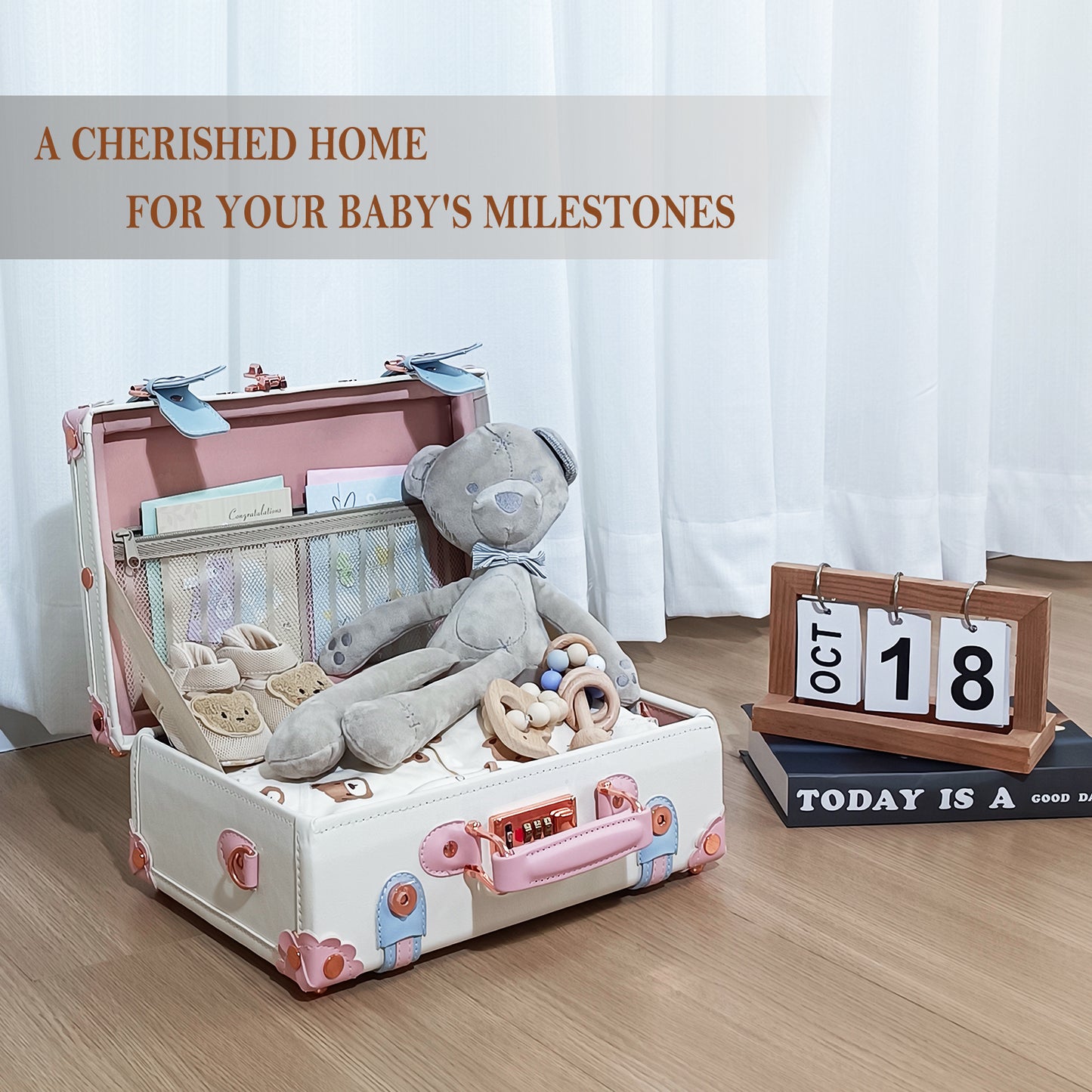 Baby Keepsake Case Handmade Memory Storage Box, Cream White, 13''