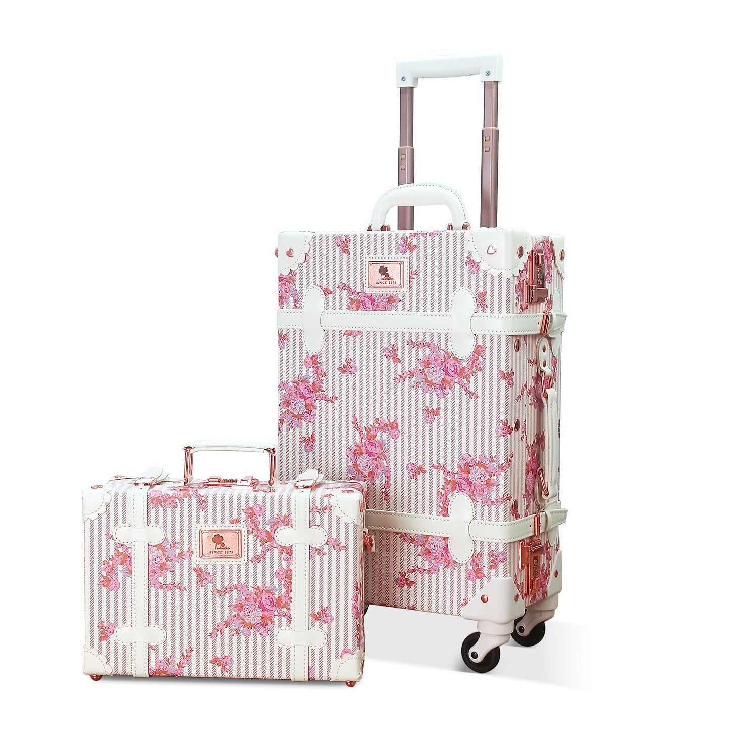 UNIWALKER Vintage Luggage Set, Combination Lock, Pink Floral