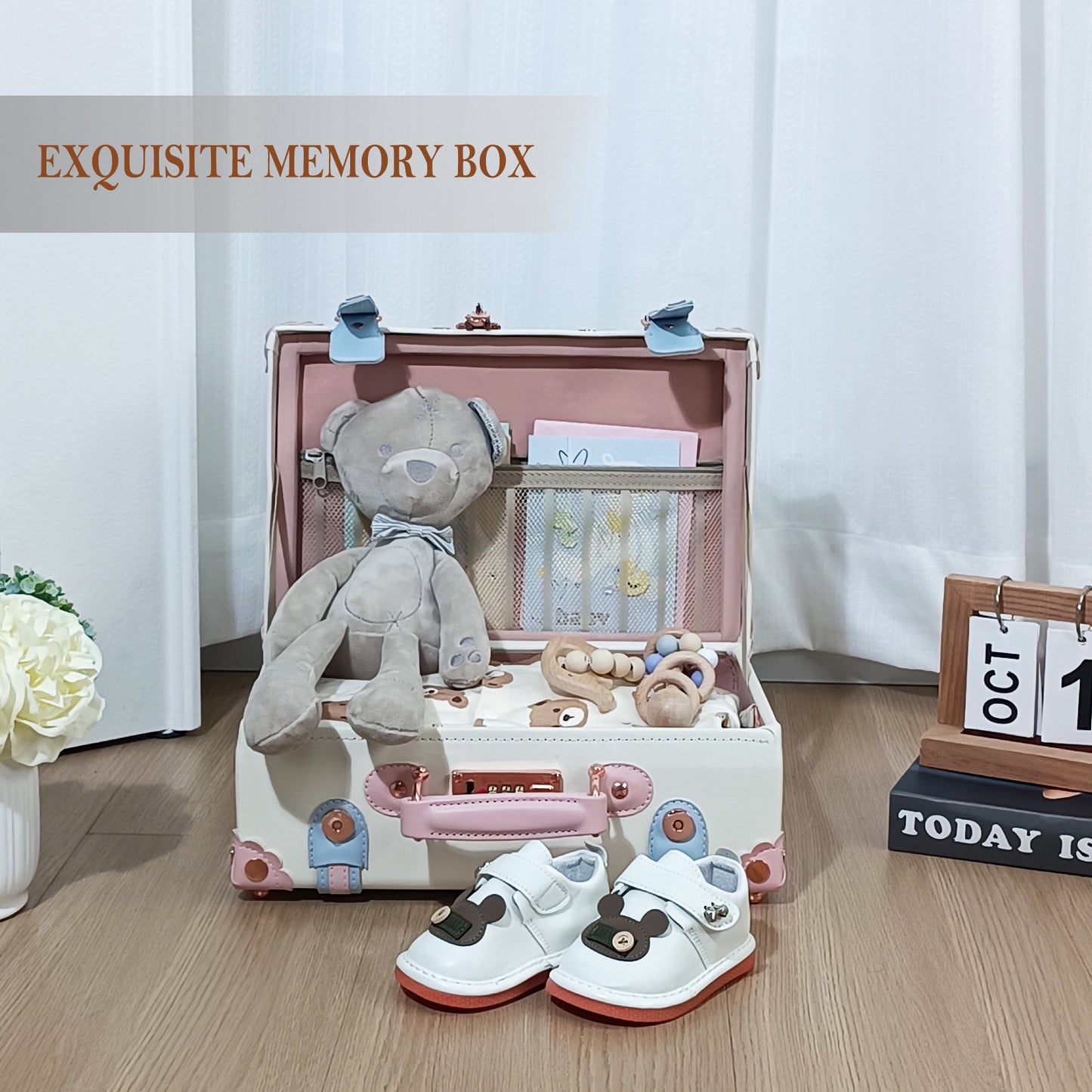 Baby Keepsake Case Handmade Memory Storage Box, Cream White, 13''