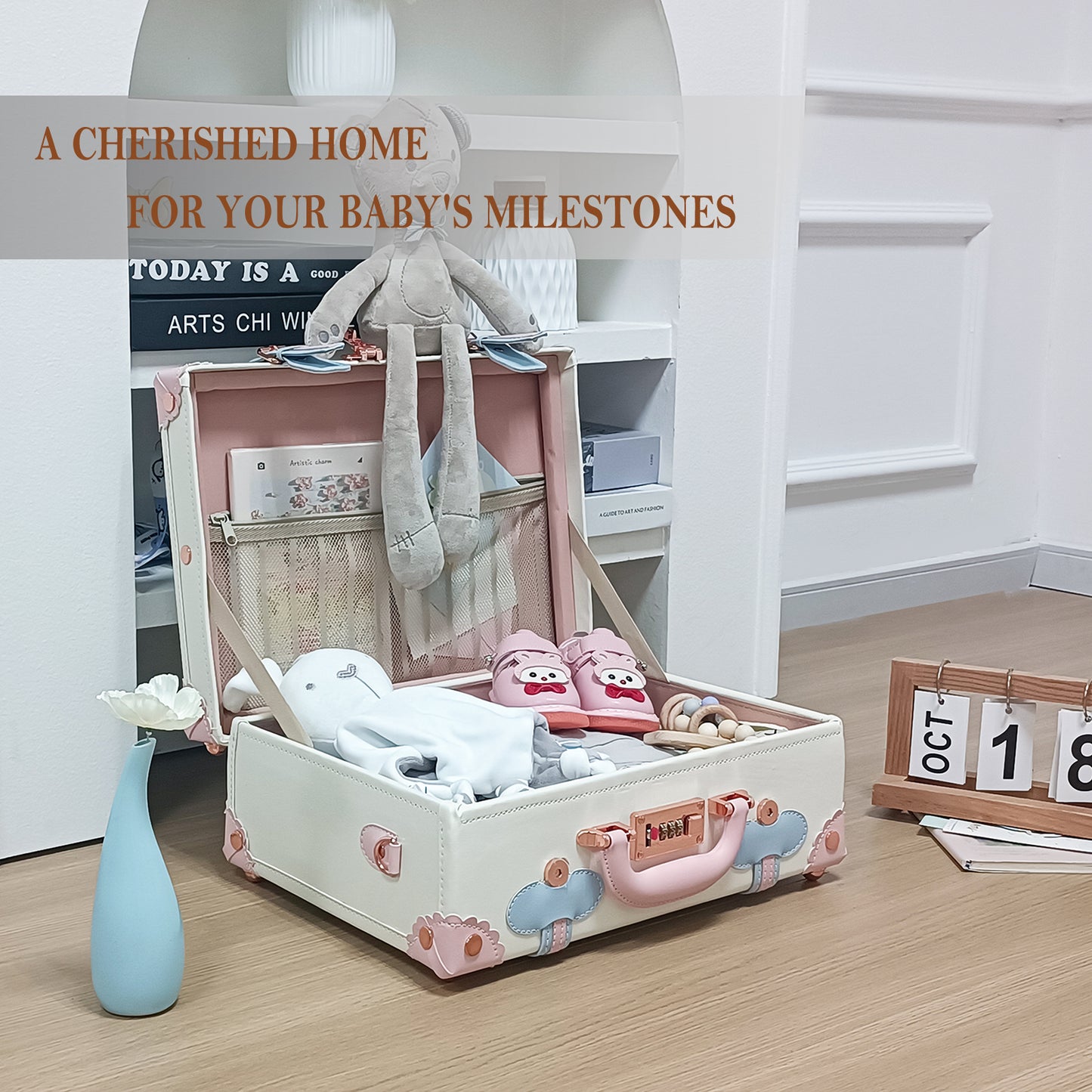 Baby Keepsake Case Handmade Memory Storage Box, Cream White, 16''