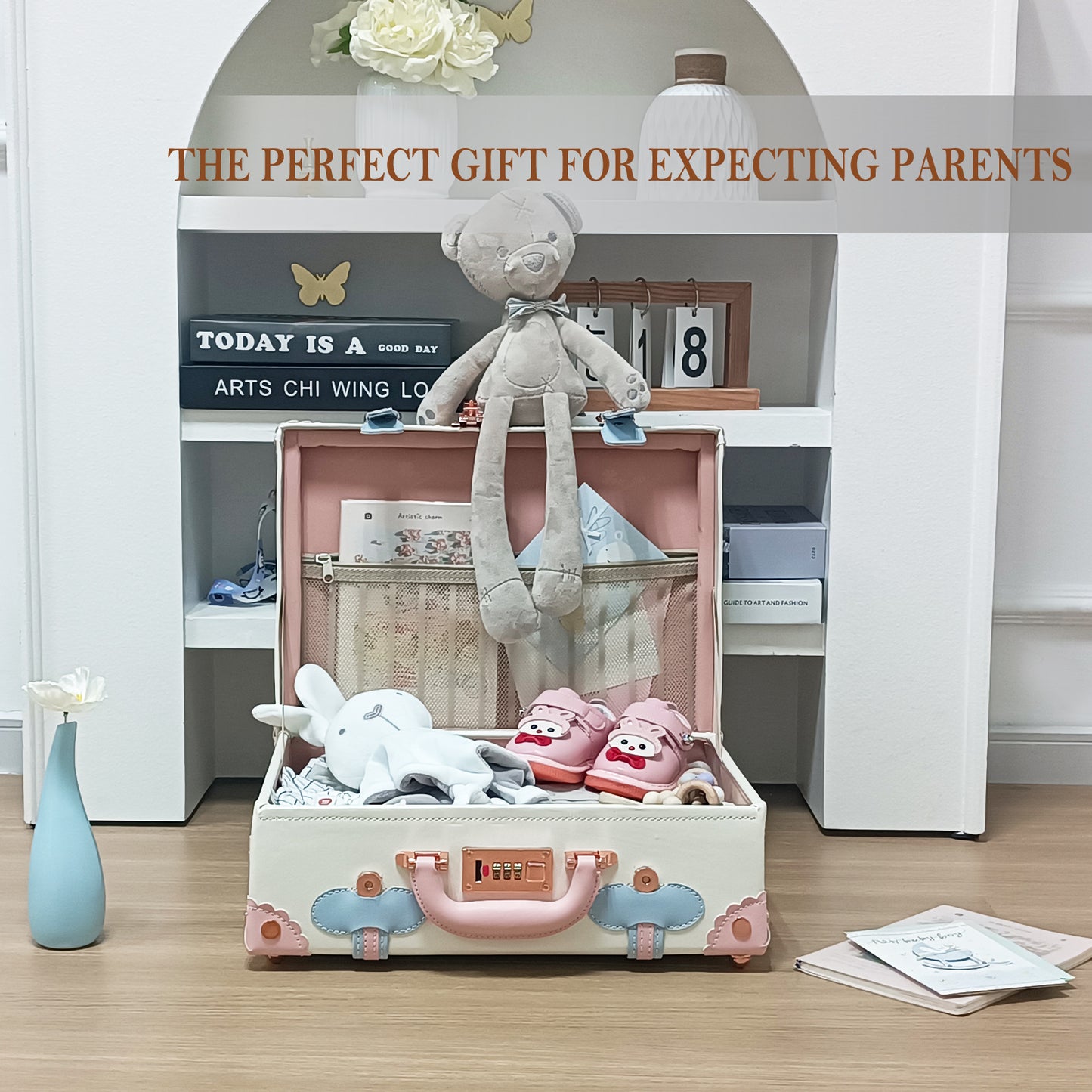 Baby Keepsake Case Handmade Memory Storage Box, Cream White, 16''