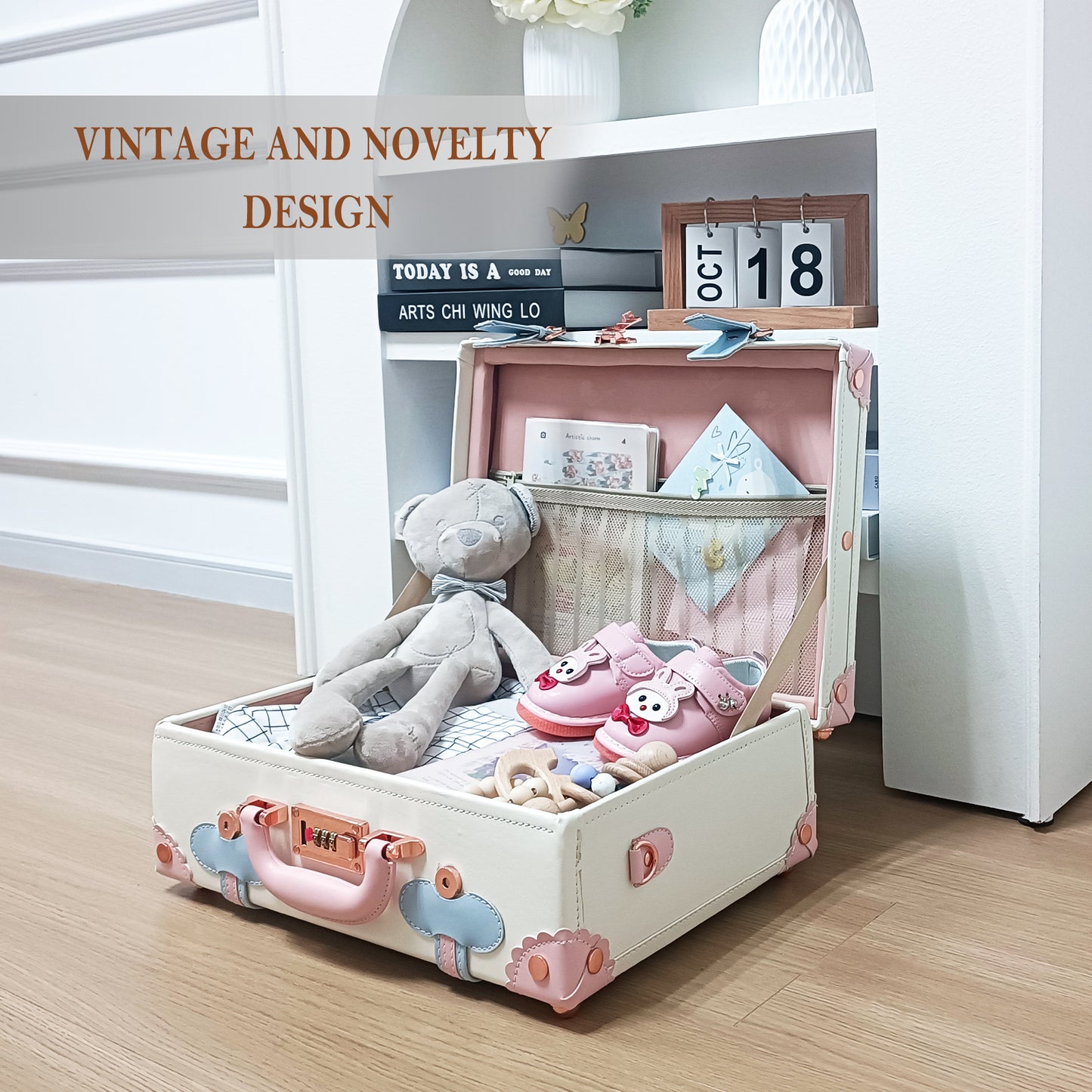 Baby Keepsake Case Handmade Memory Storage Box, Cream White, 16''