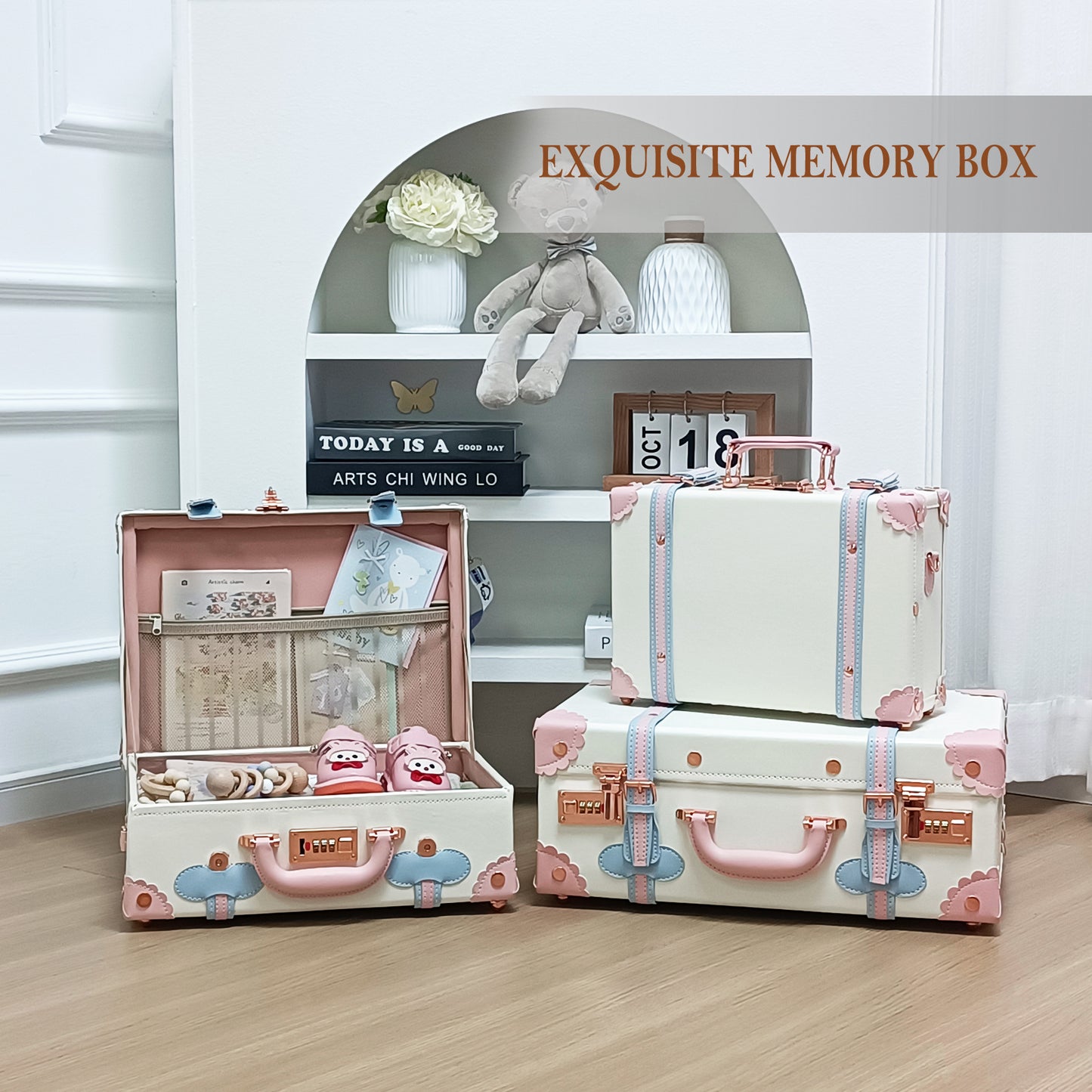 Baby Keepsake Case Handmade Memory Storage Box, Cream White, 16''