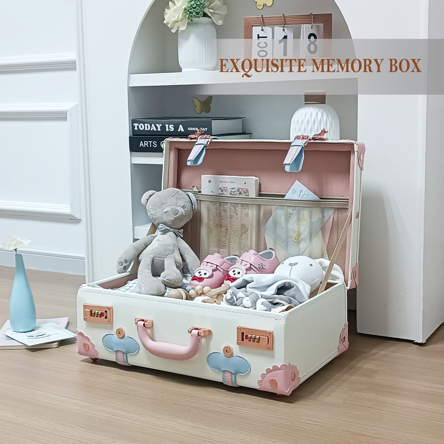 Baby Keepsake Case Handmade Memory Storage Box, Cream White, 18''