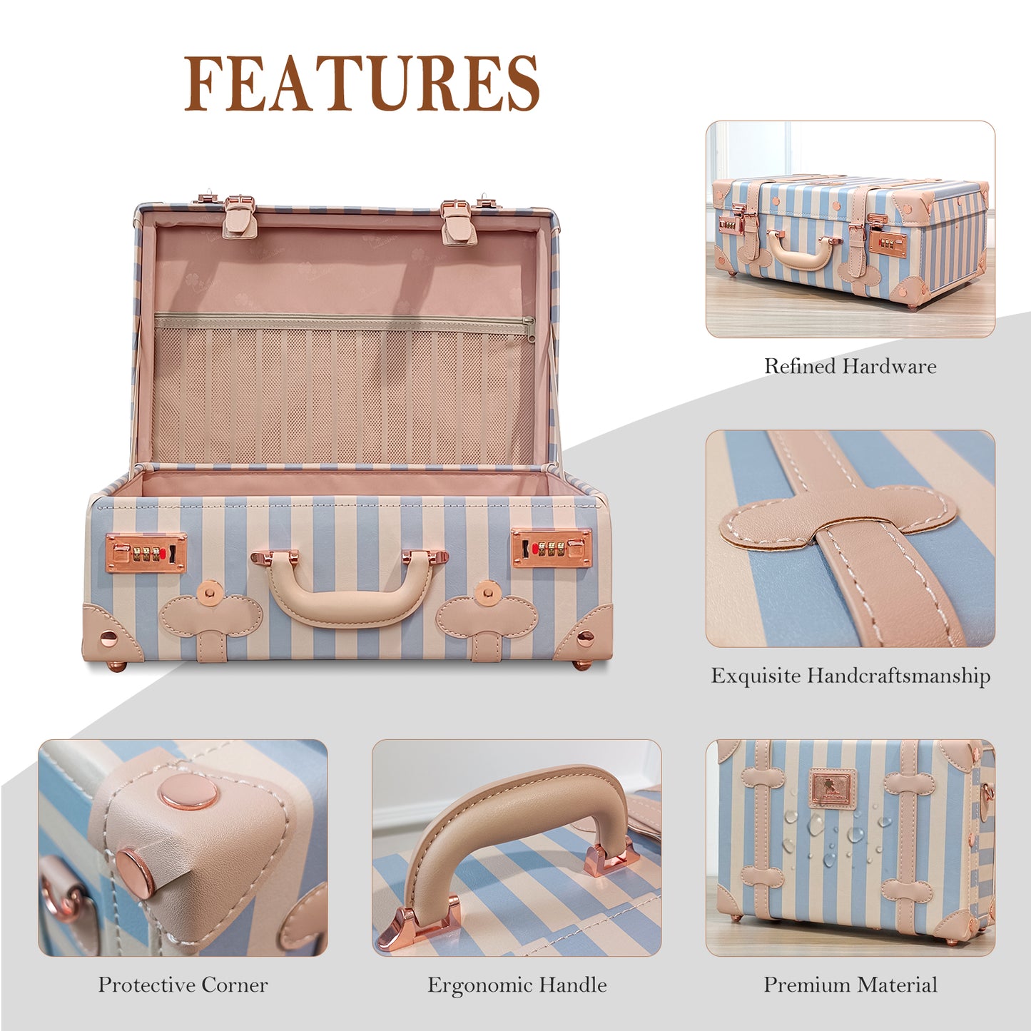 Baby Keepsake Case Handmade Memory Storage Box, Blue Strip, 18''