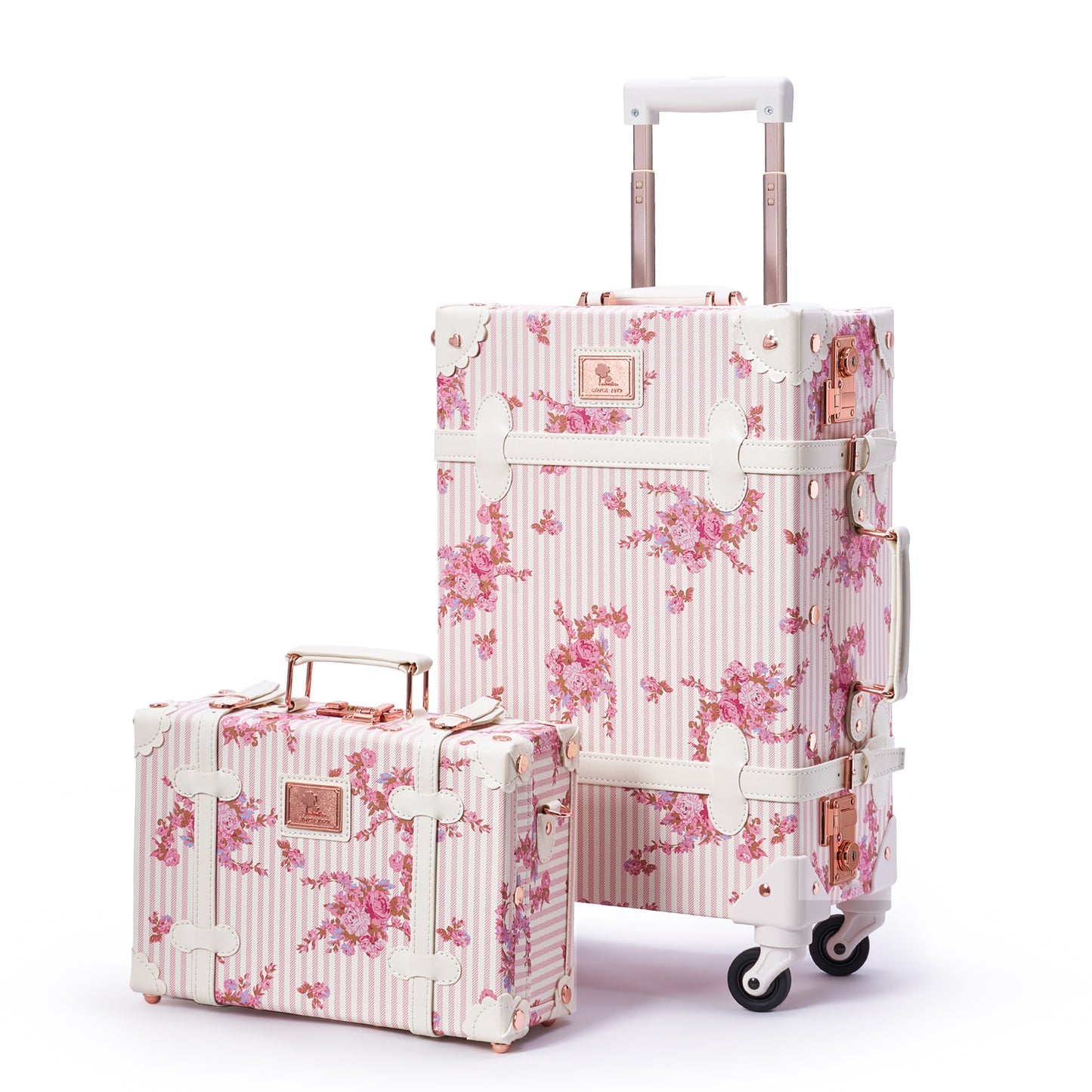 UNIWALKER Vintage Luggage Set, TSA Key Lock, Pink Floral