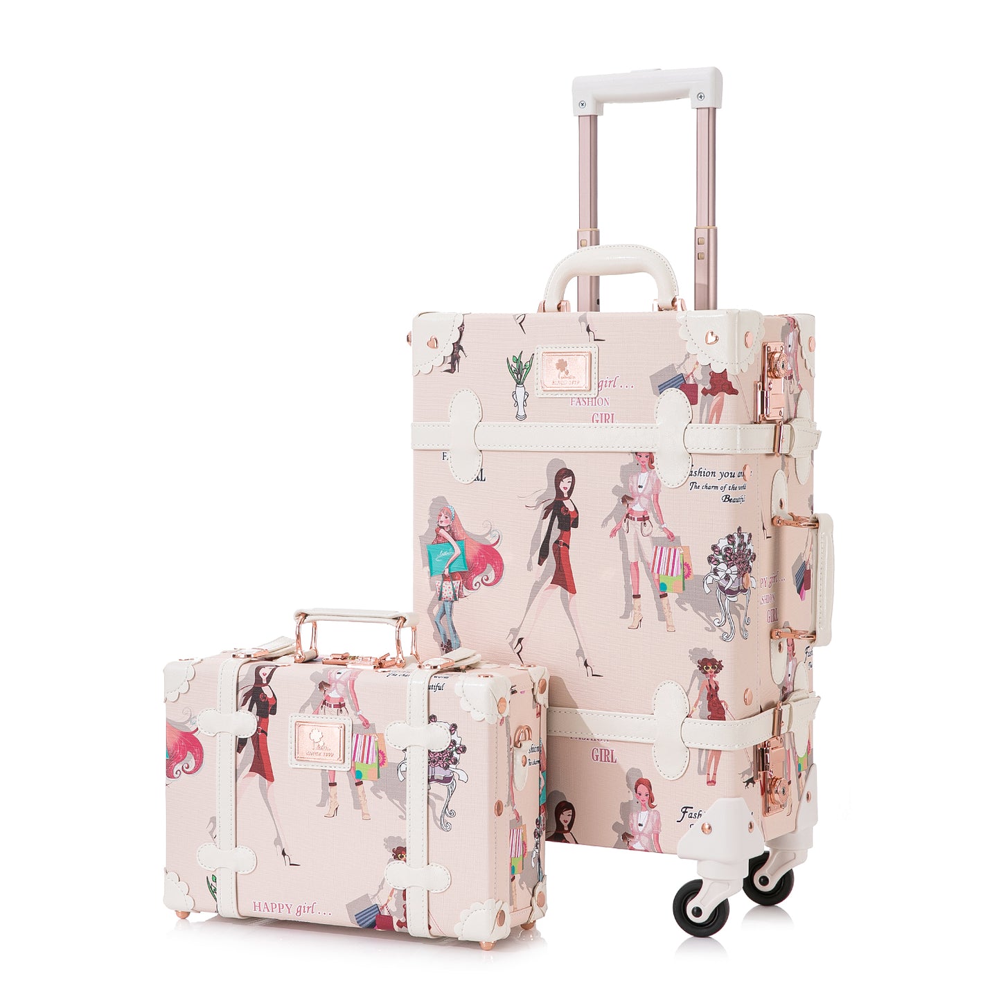 UNIWALKER Vintage Luggage Set, TSA Key Lock, Fashion Girl