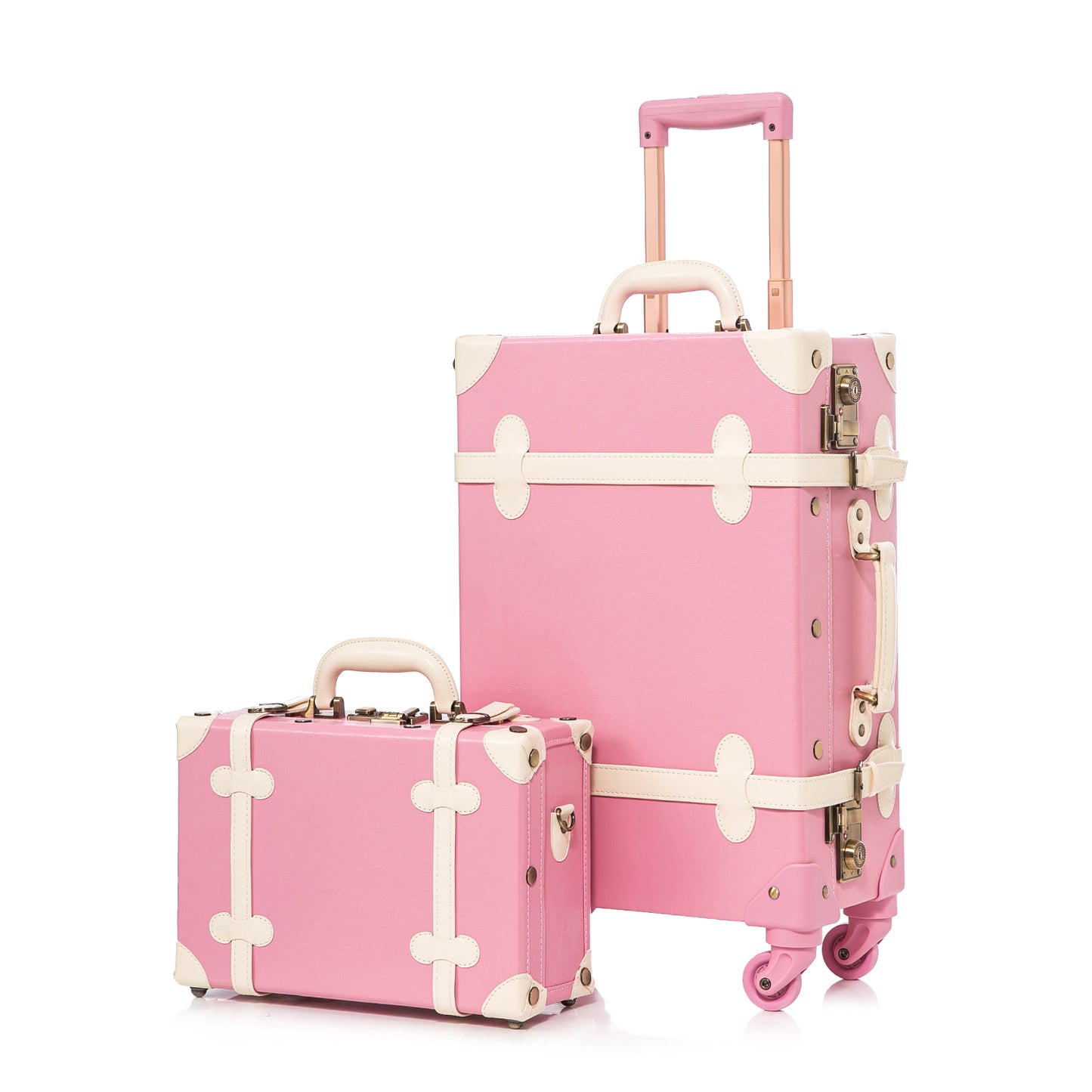 UNIWALKER Vintage Luggage Set, TSA Key Lock, Rose Pink