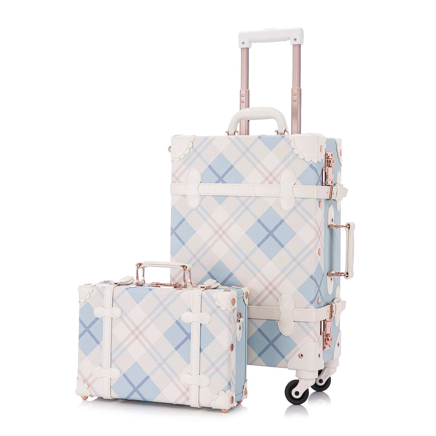 UNIWALKER Vintage Luggage Set, TSA Key Lock, Blue Plaid
