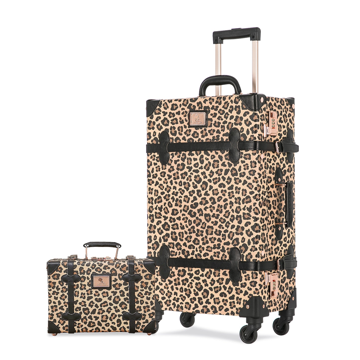 UNIWALKER Vintage Luggage Set, Combination Lock, Leopard