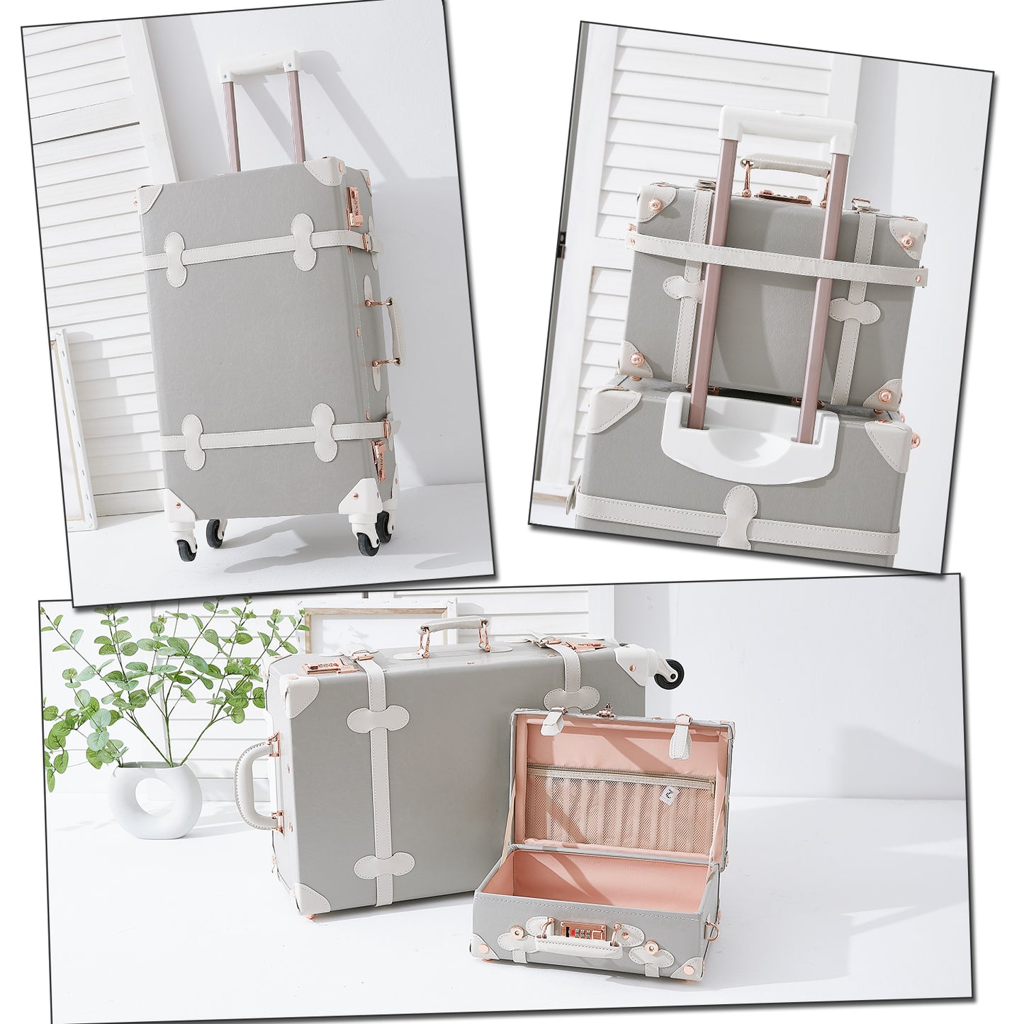 UNIWALKER Vintage Luggage Set, Combination Lock, Grey