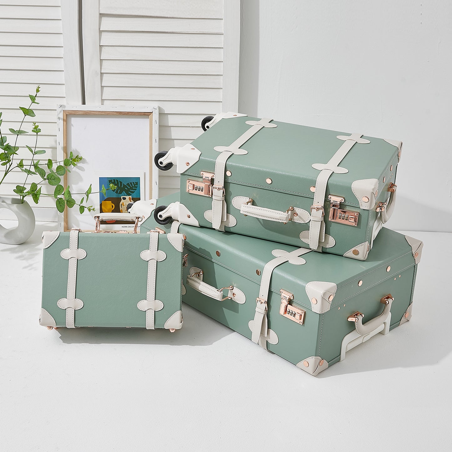 UNIWALKER Vintage Luggage Set, Combination Lock, Mint