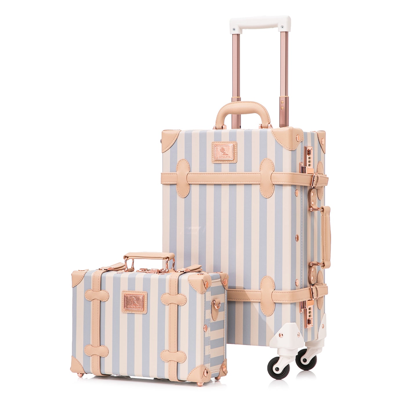 UNIWALKER Vintage Luggage Set, Combination Lock, Blue Strip