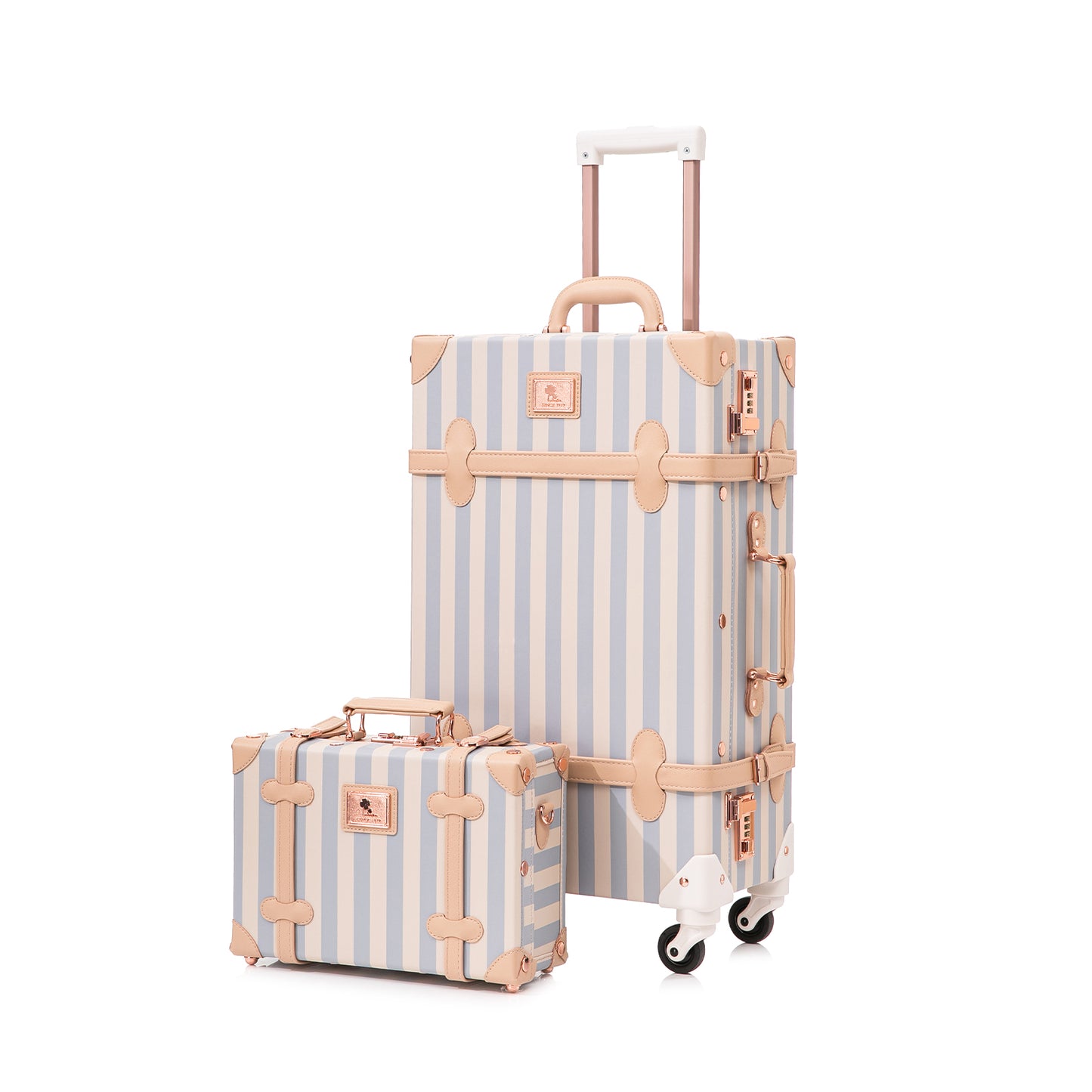 UNIWALKER Vintage Luggage Set, Combination Lock, Blue Strip