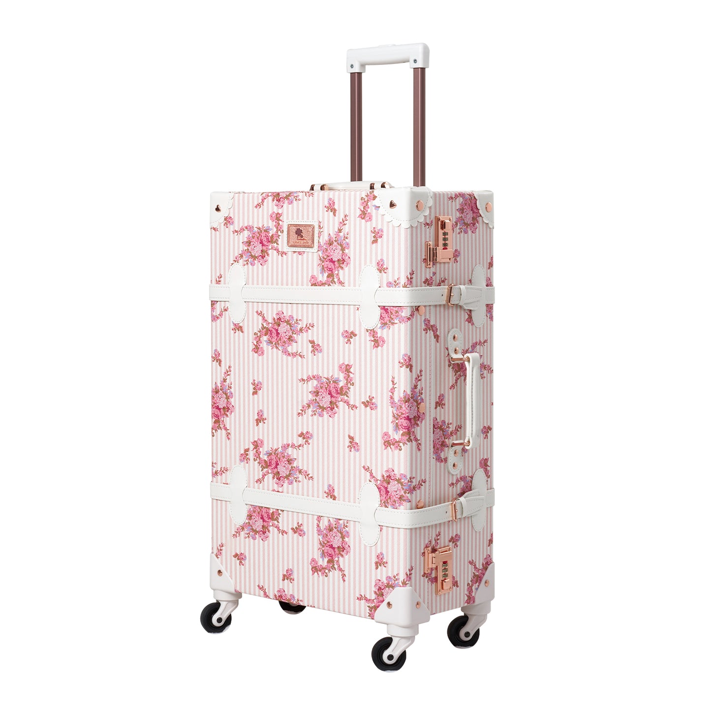 UNIWALKER Vintage Luggage Set, Combination Lock, Pink Floral