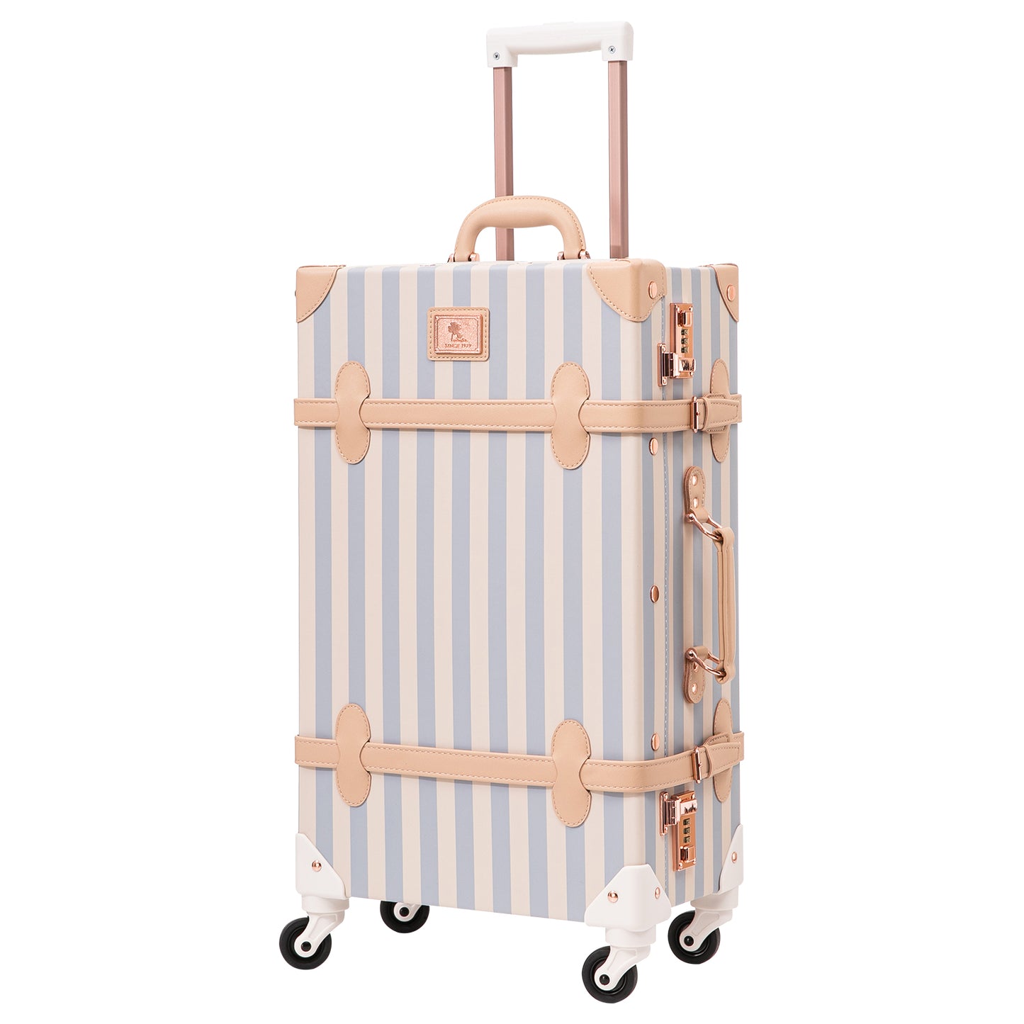 UNIWALKER Vintage Luggage Set, Combination Lock, Blue Strip