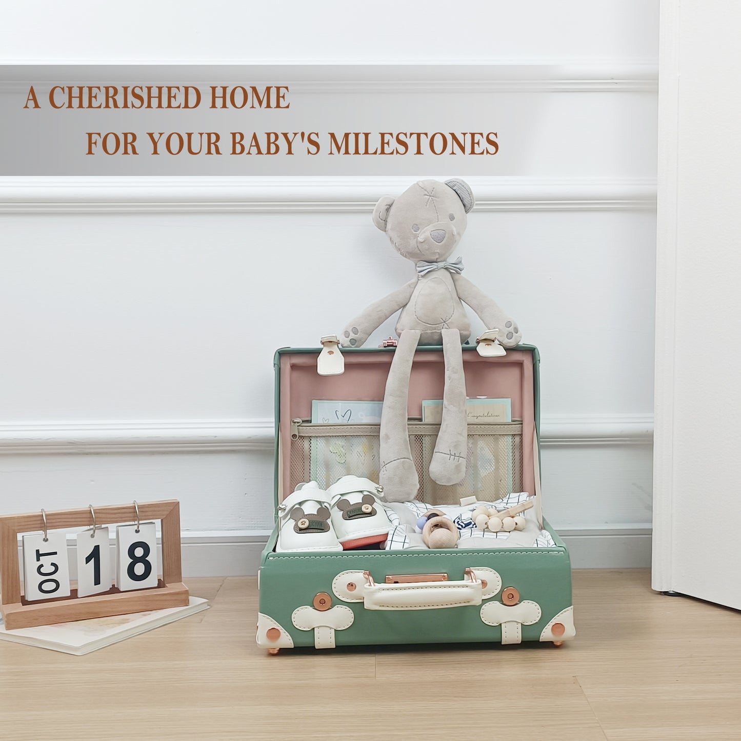 Baby Keepsake Case Handmade Memory Storage Box, Mint, 13''