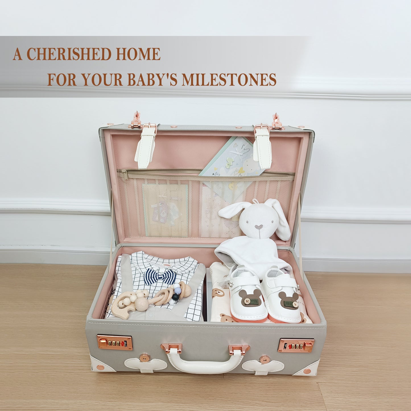 Baby Keepsake Case Handmade Memory Storage Box, Grey, 18''