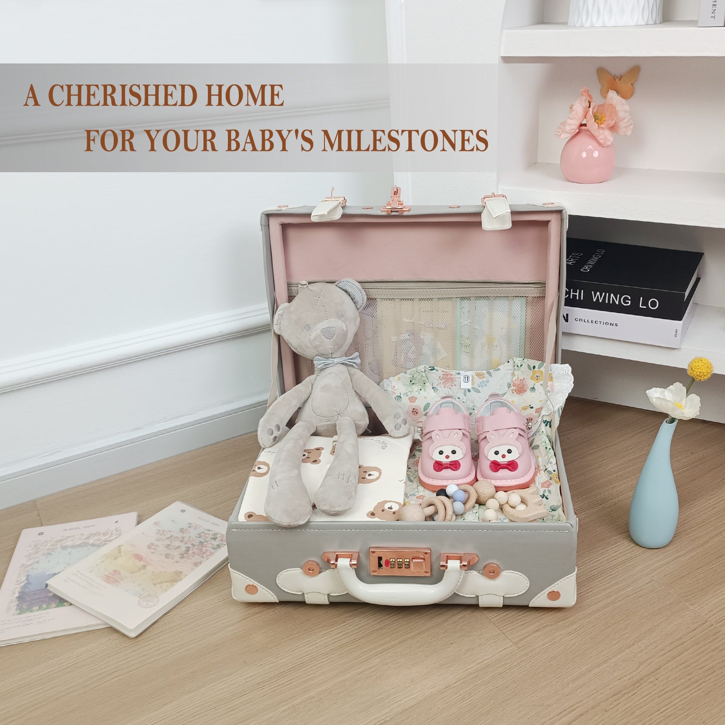 Baby Keepsake Case Handmade Memory Storage Box, Grey, 16''