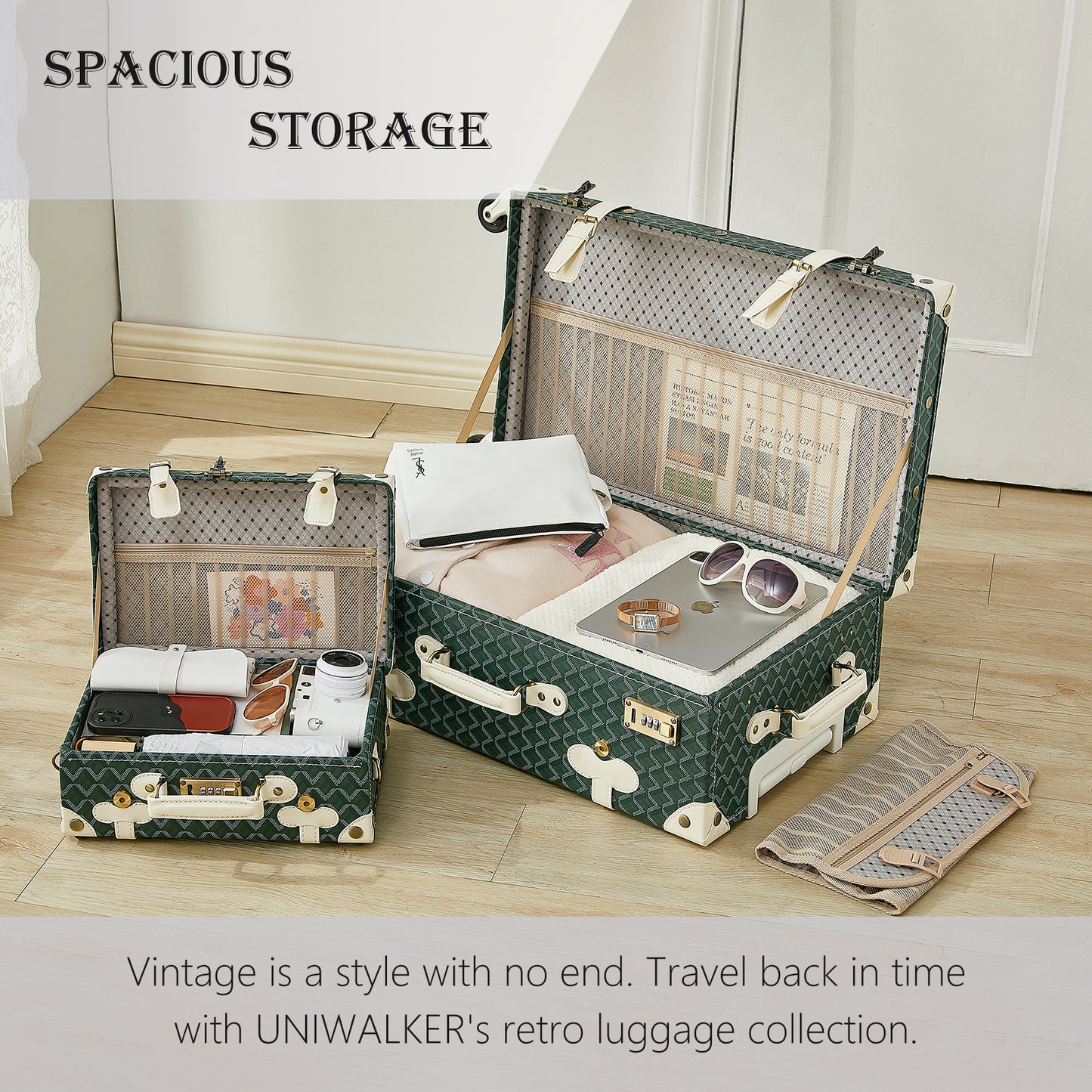 UNIWALKER Vintage Luggage Set, Geometry Green