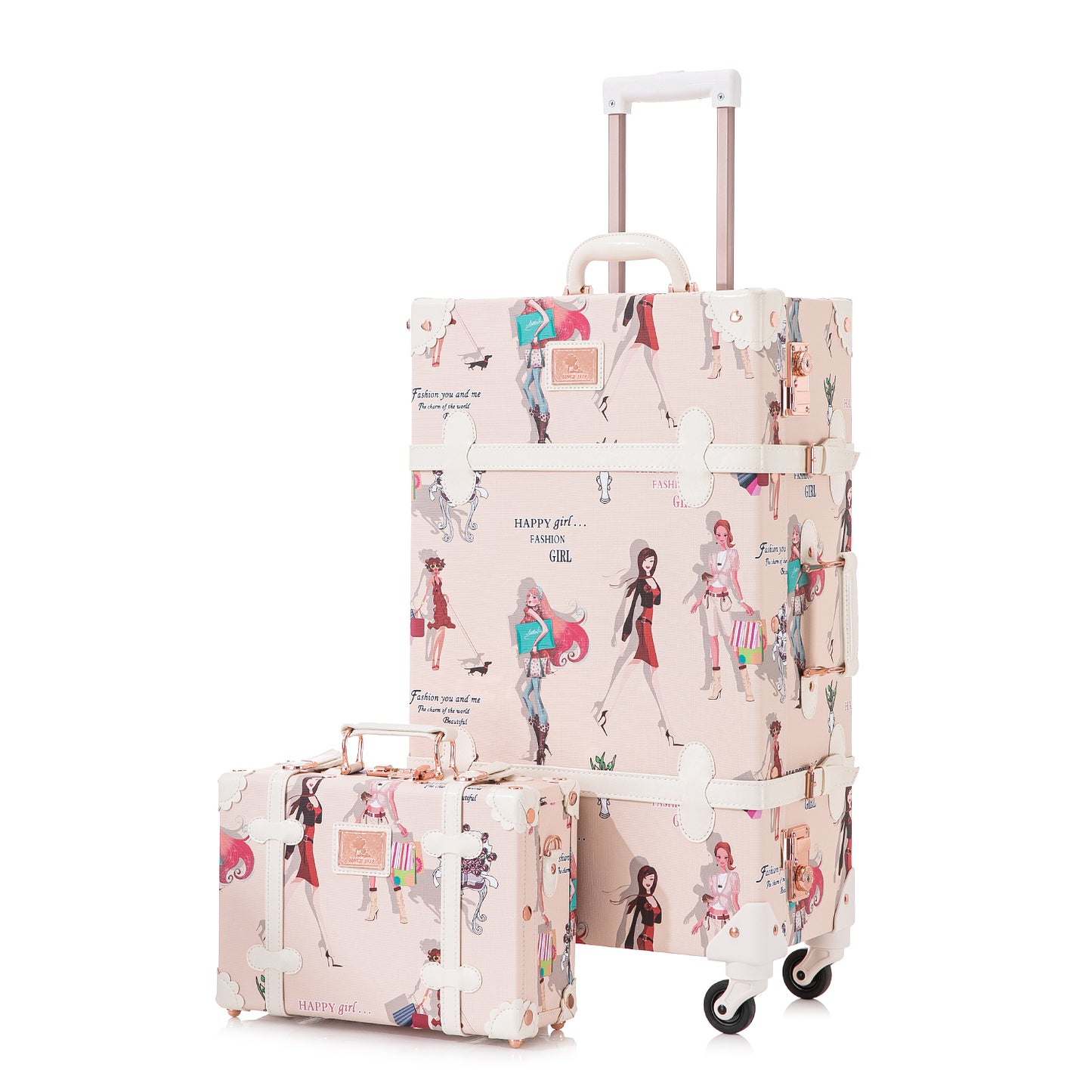 UNIWALKER Vintage Luggage Set, TSA Key Lock, Fashion Girl