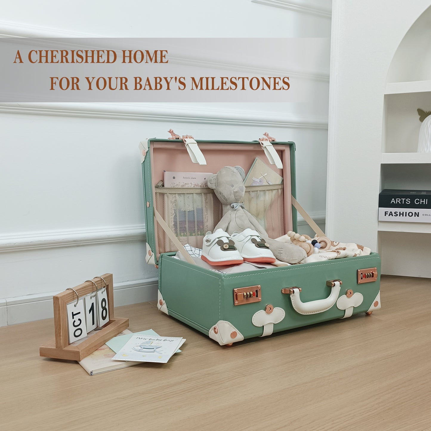 Baby Keepsake Case Handmade Memory Storage Box, Mint, 18''