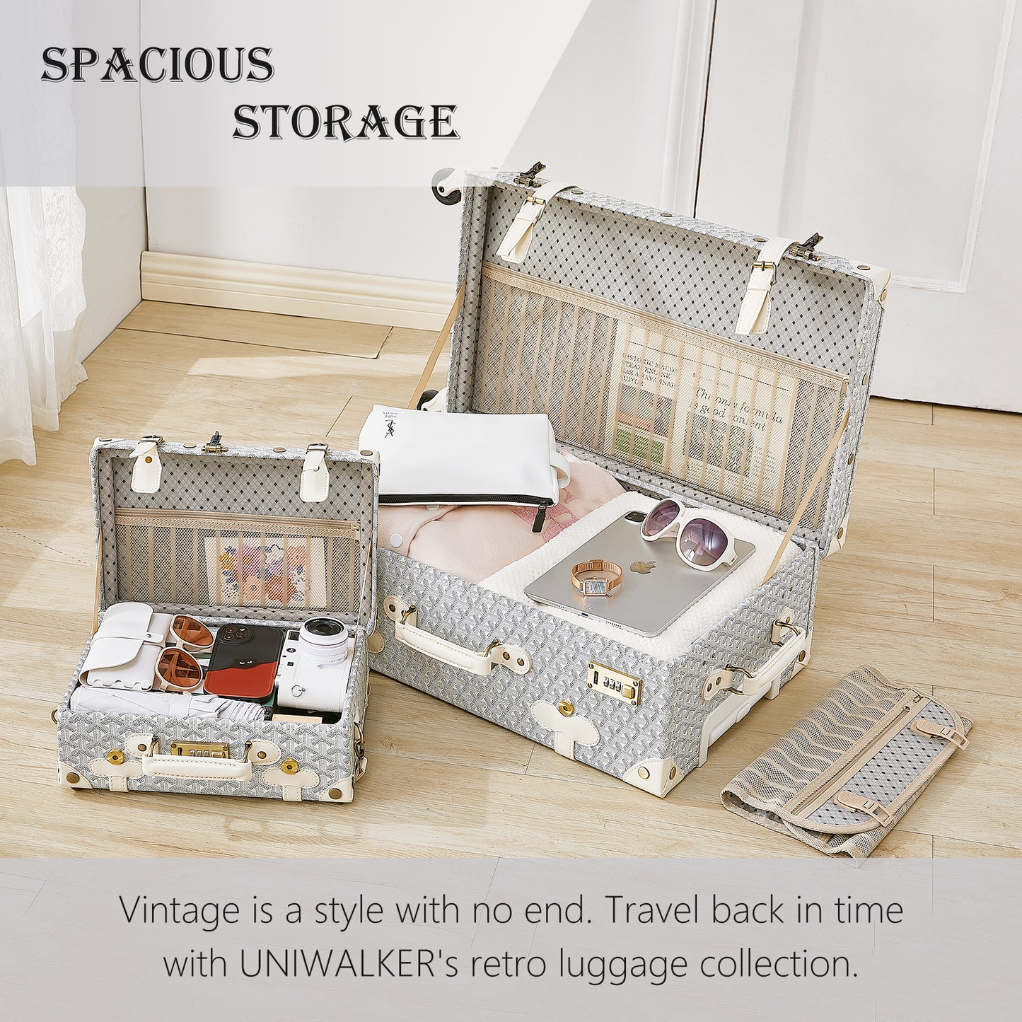 UNIWALKER Vintage Luggage Set, Geometry White