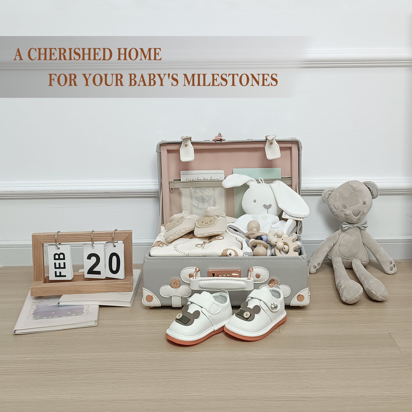 Baby Keepsake Case Handmade Memory Storage Box, Grey, 13''