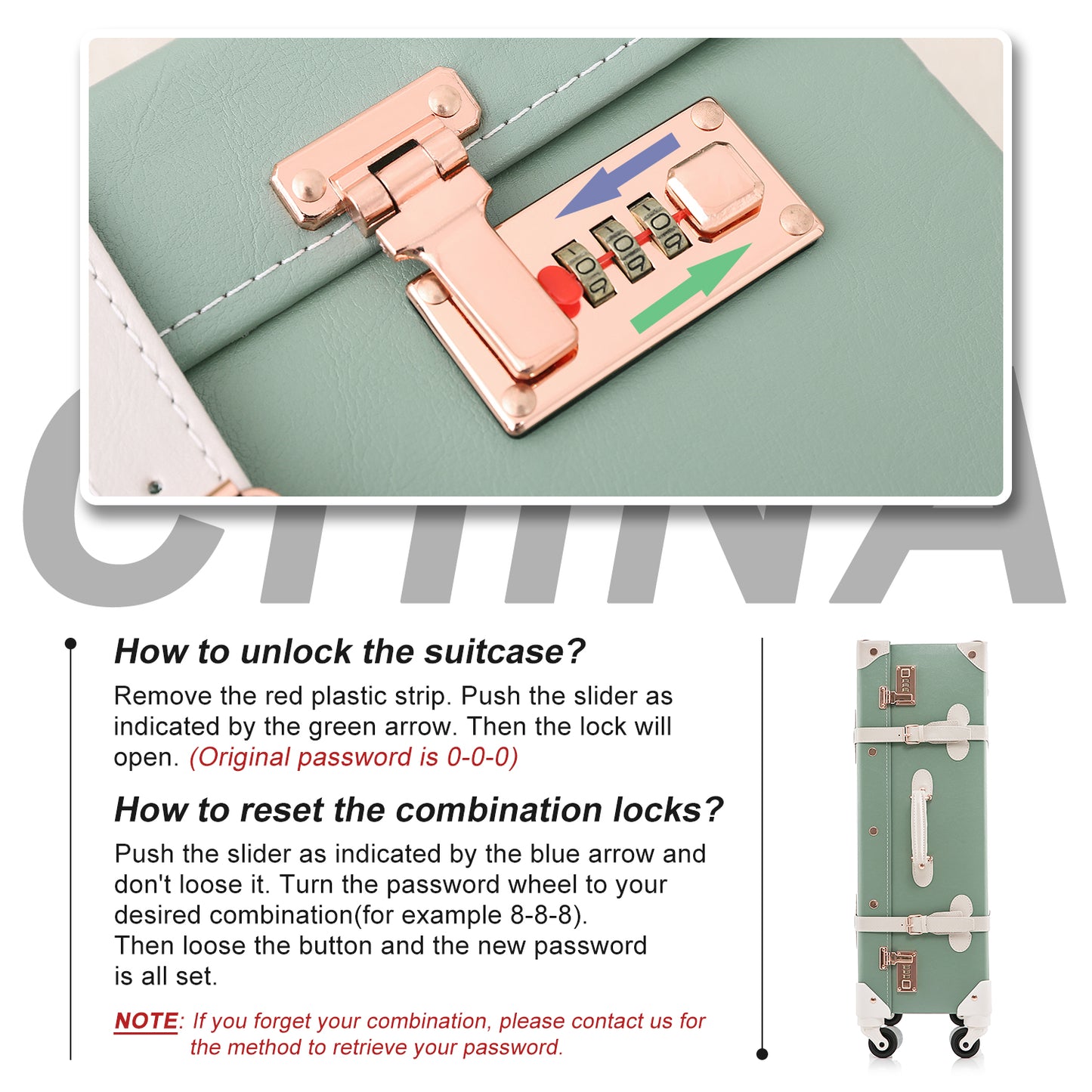 UNIWALKER Vintage Luggage Set, Combination Lock, Mint
