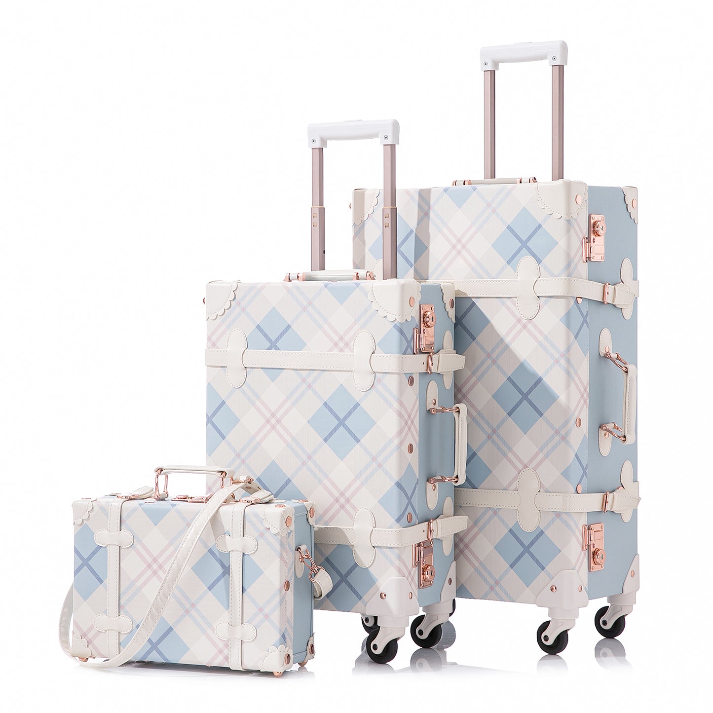 UNIWALKER Vintage Luggage Set, TSA Key Lock, Blue Plaid
