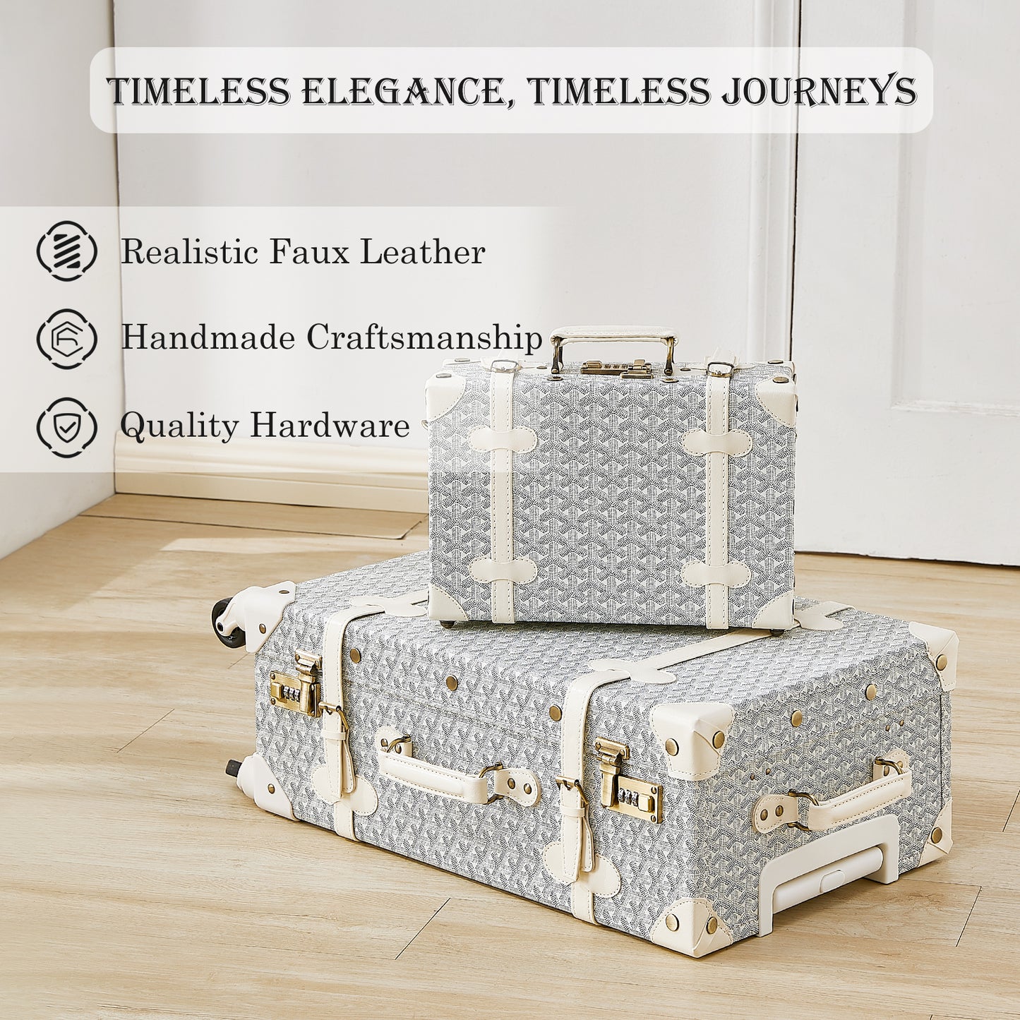 UNIWALKER Vintage Luggage Set, Geometry White