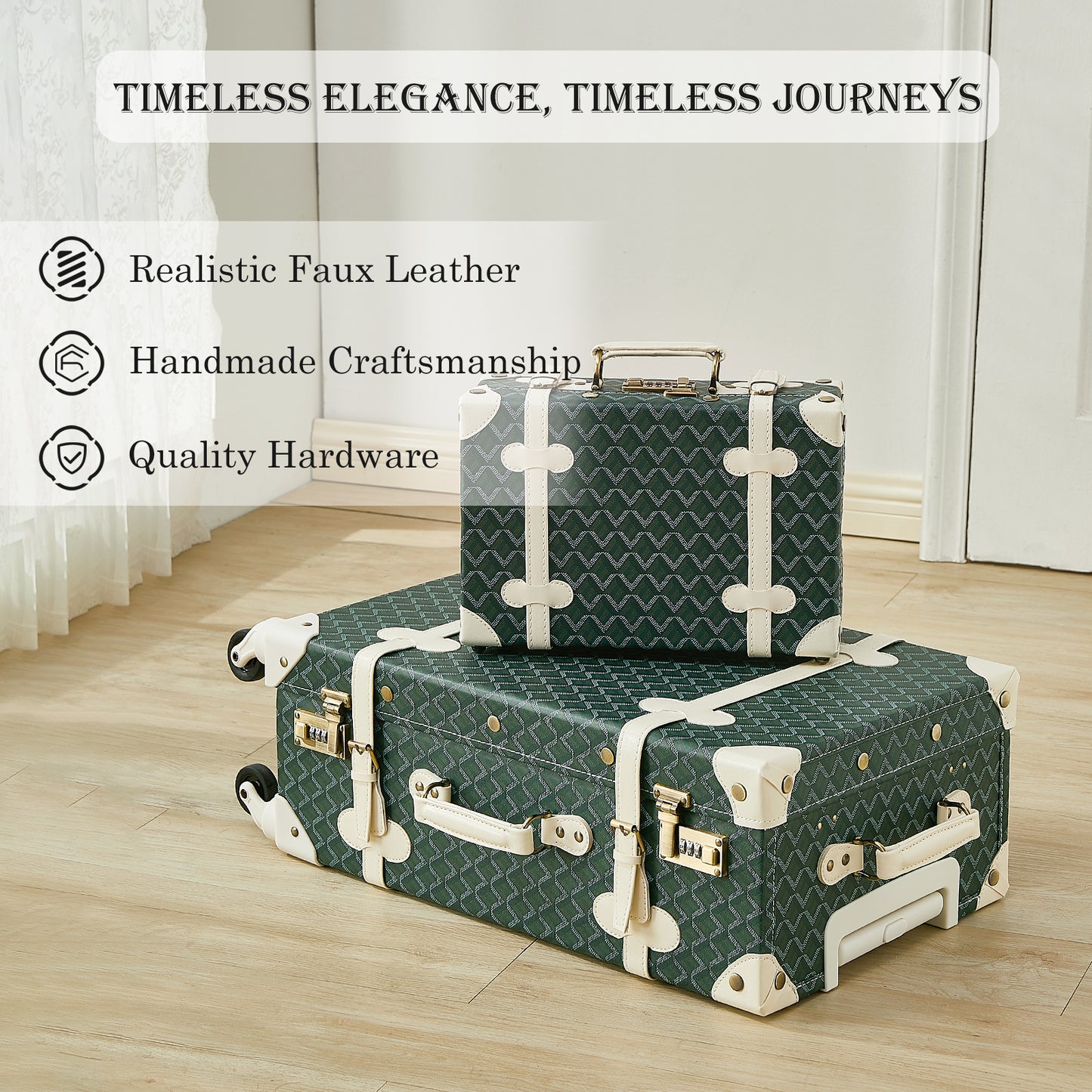UNIWALKER Vintage Luggage Set, Geometry Green