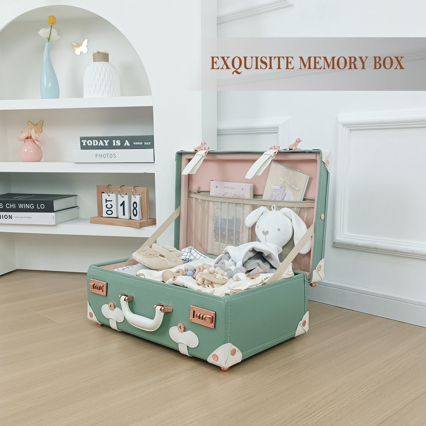 Baby Keepsake Case Handmade Memory Storage Box, Mint, 18''