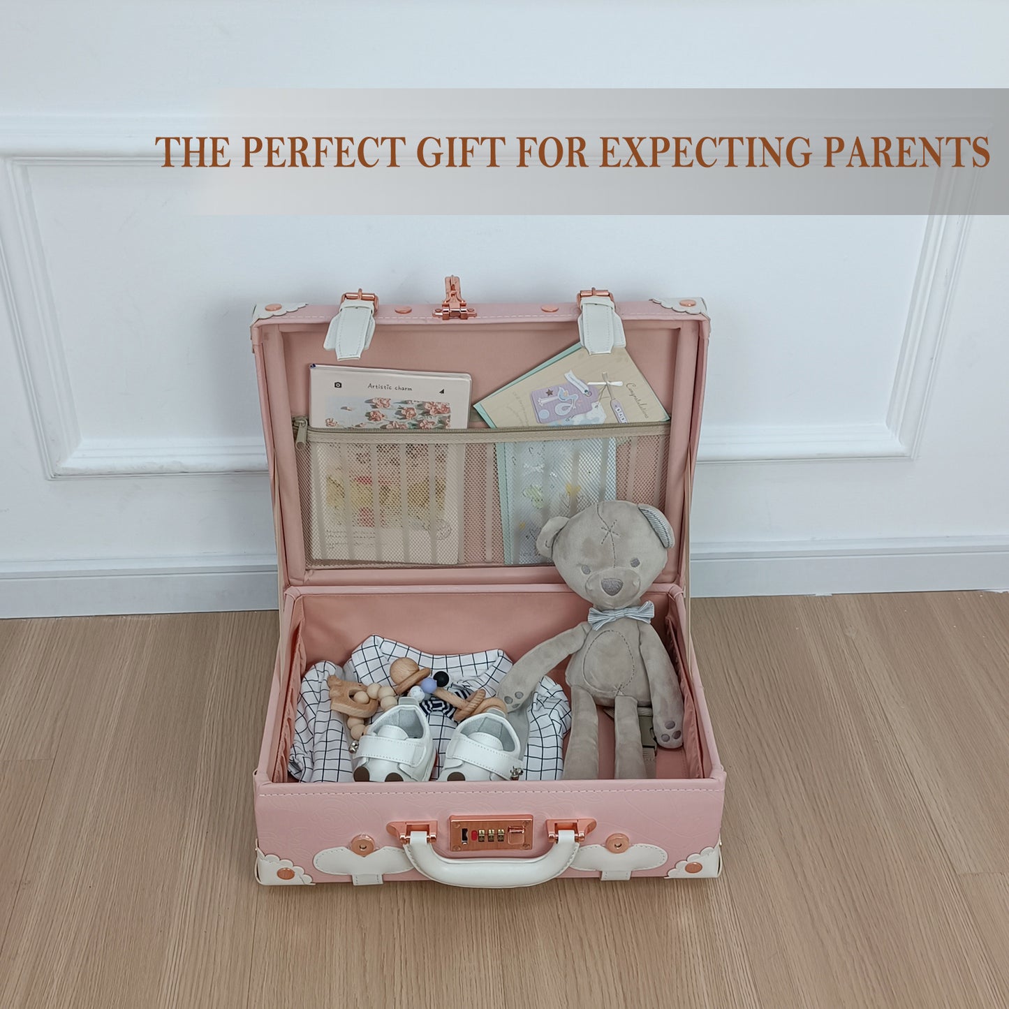 Baby Keepsake Case Handmade Memory Storage Box, Embossed Pink, 16''