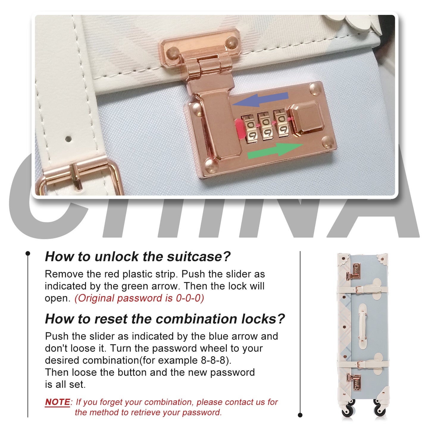 UNIWALKER Vintage Luggage Set, Combination Lock, Blue Plaid