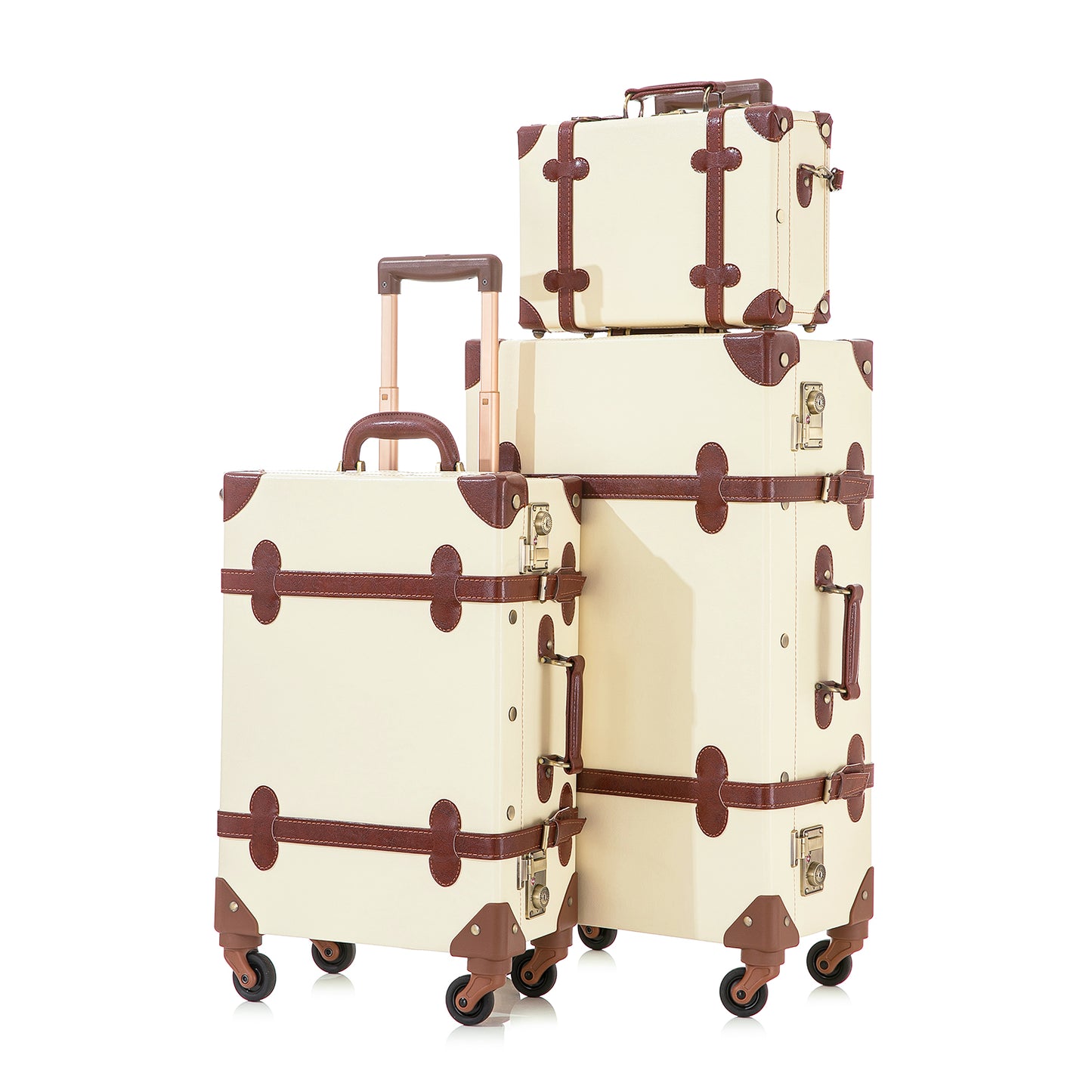 UNIWALKER Vintage Luggage Set, TSA Key Lock, Beige