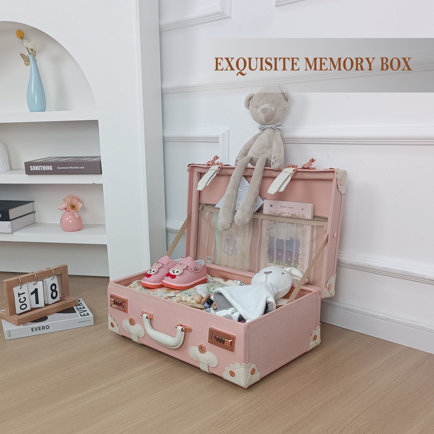 Baby Keepsake Case Handmade Memory Storage Box, Embossed Pink, 18''