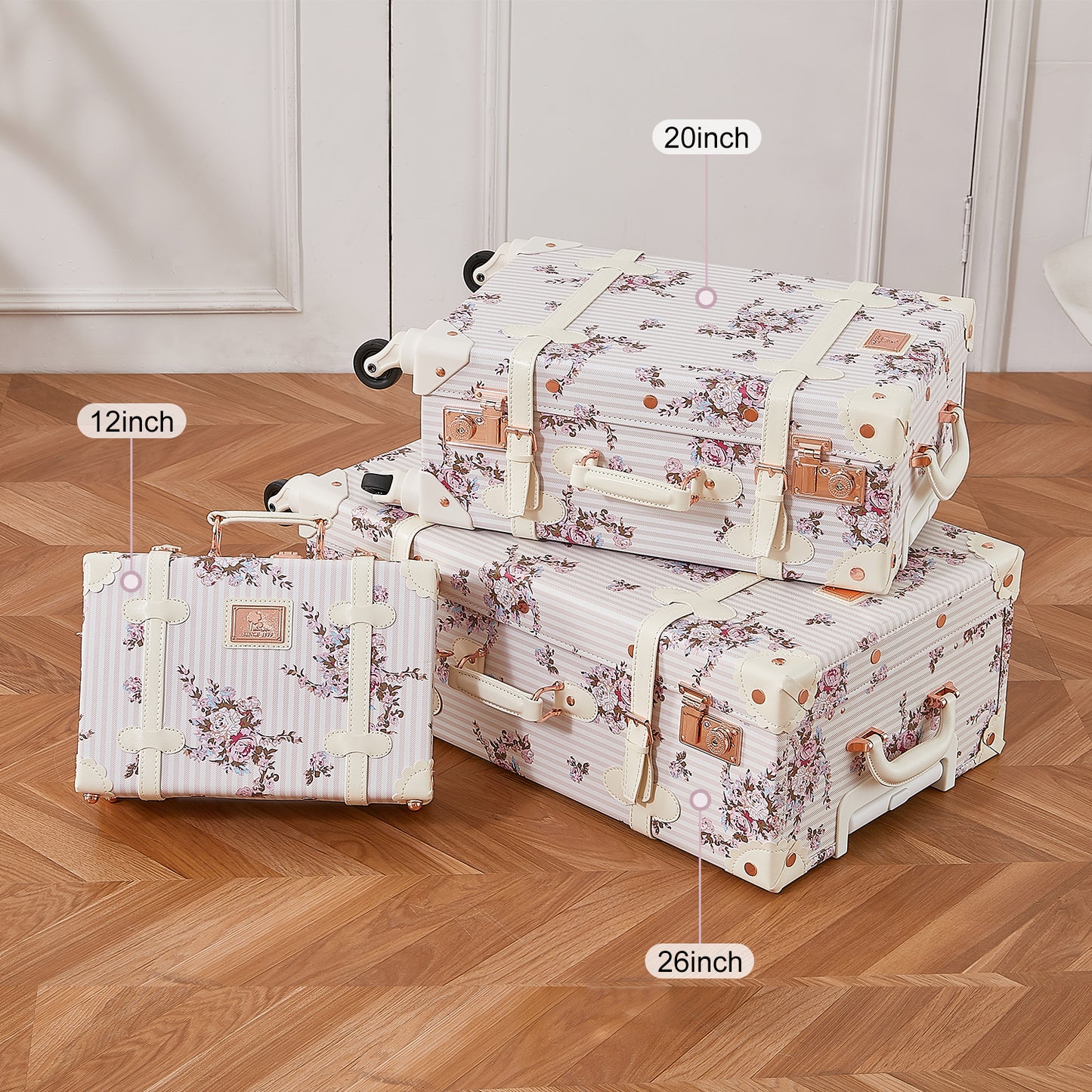 UNIWALKER Vintage Luggage Set, Beige Floral