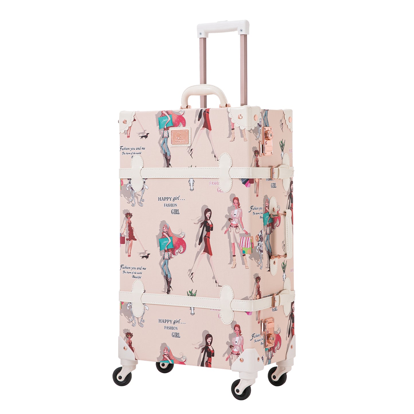 UNIWALKER Vintage Luggage Set, TSA Key Lock, Fashion Girl