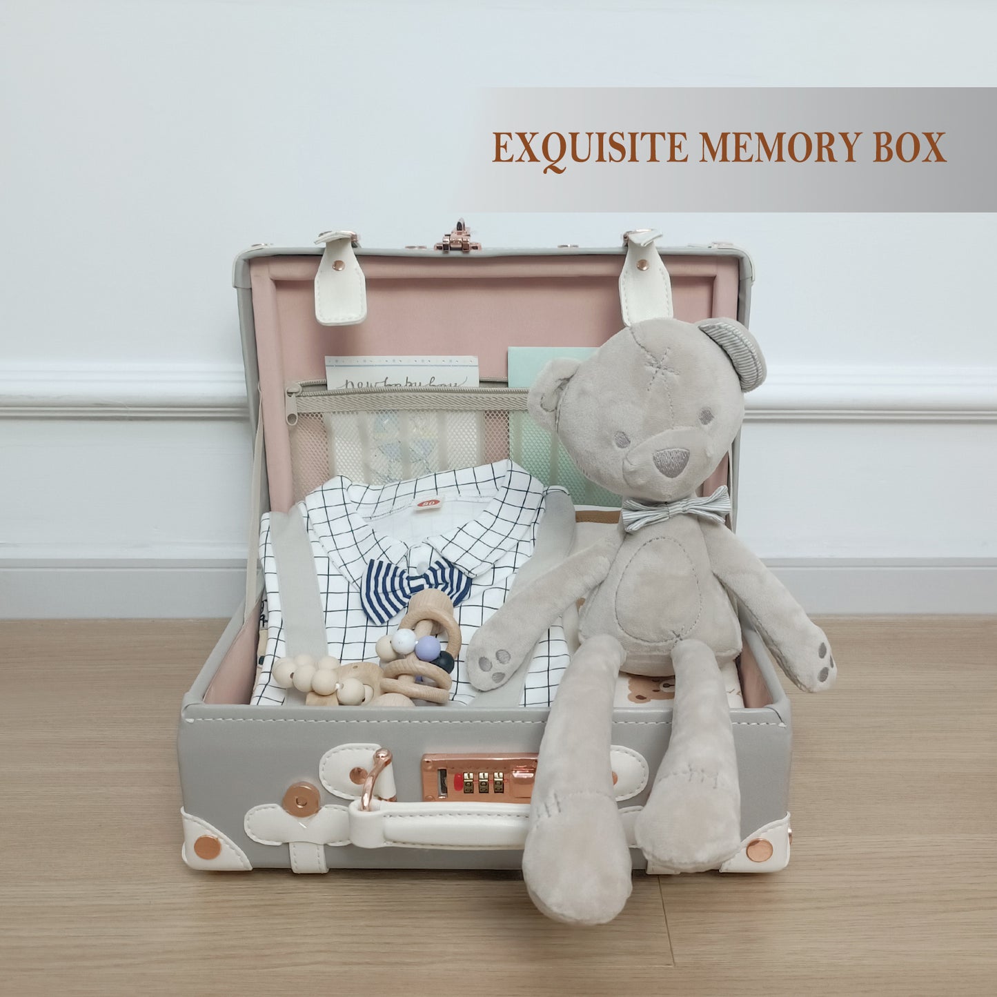 Baby Keepsake Case Handmade Memory Storage Box, Grey, 13''