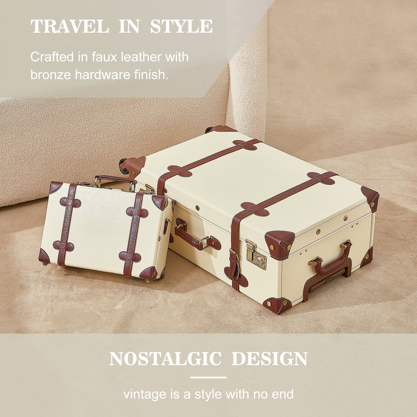 UNIWALKER Vintage Luggage Set, TSA Key Lock, Beige